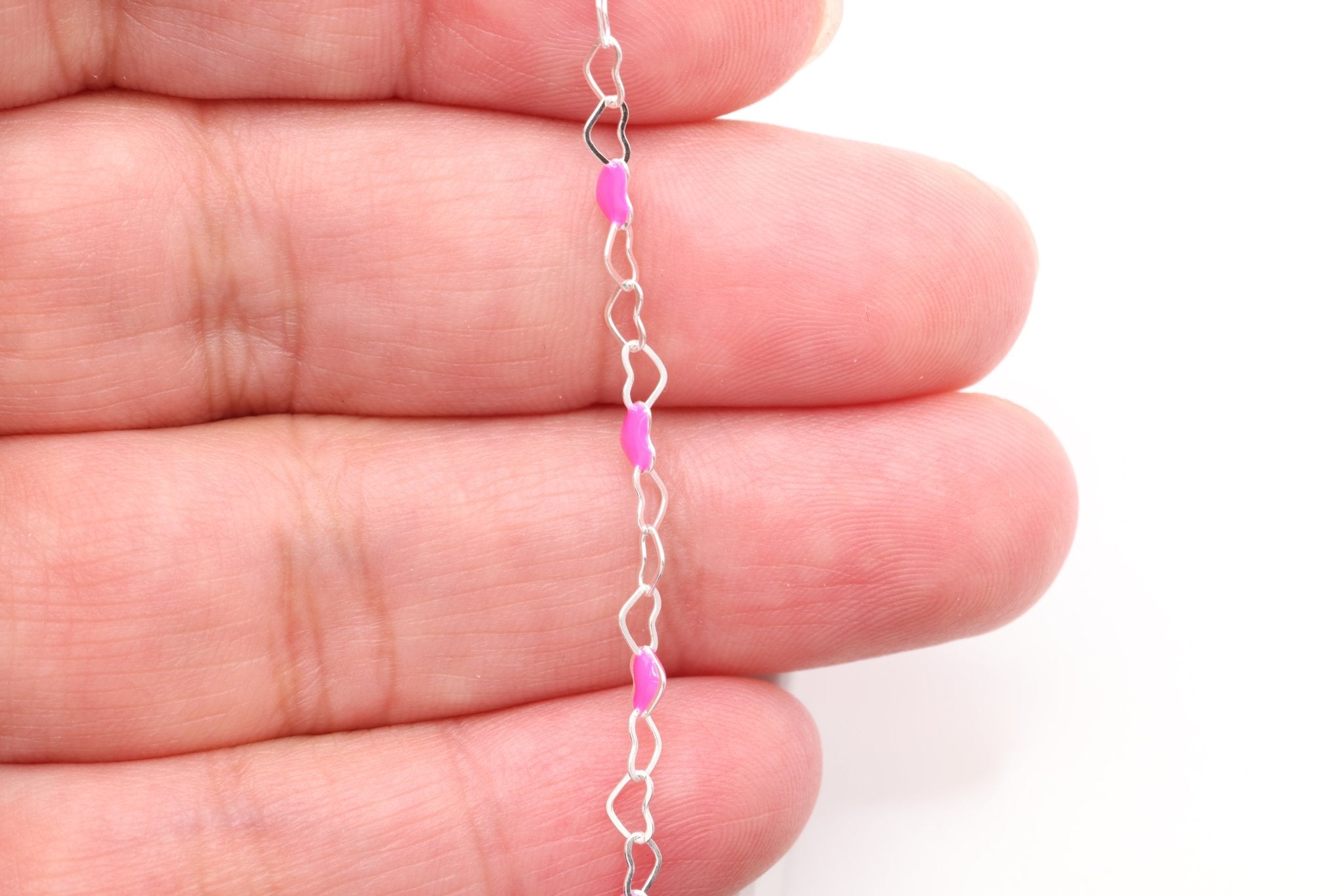 3mm x 3mm Heart Pink Enamel Chain, 925 Sterling Silver, Enamel Color Unfinished Chain Permanent Jewelry - HarperCrown
