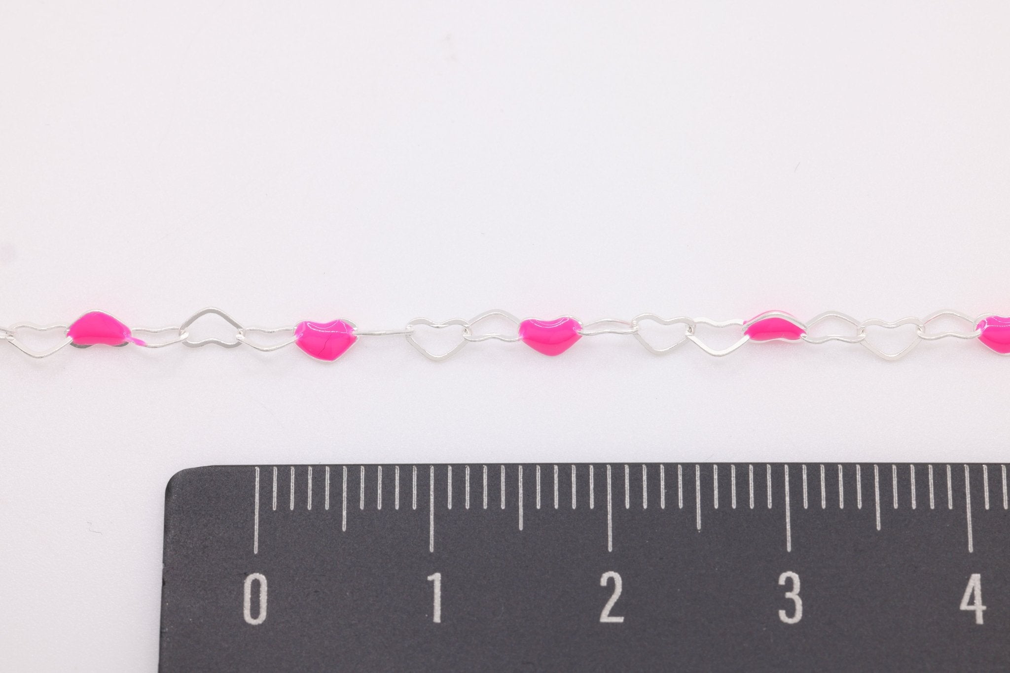 3mm x 3mm Heart Pink Enamel Chain, 925 Sterling Silver, Enamel Color Unfinished Chain Permanent Jewelry - HarperCrown