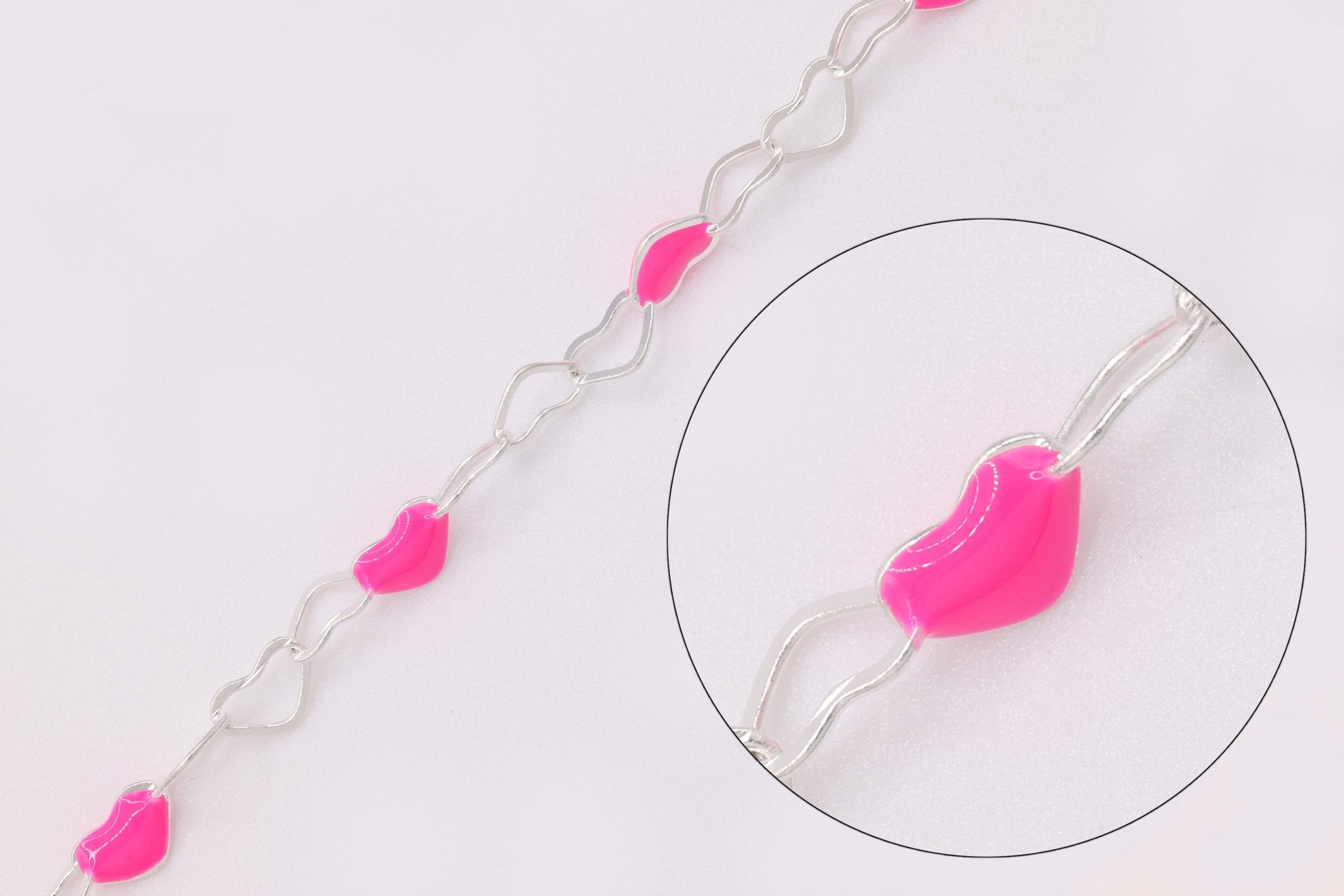 3mm x 3mm Heart Pink Enamel Chain, 925 Sterling Silver, Enamel Color Unfinished Chain Permanent Jewelry - HarperCrown