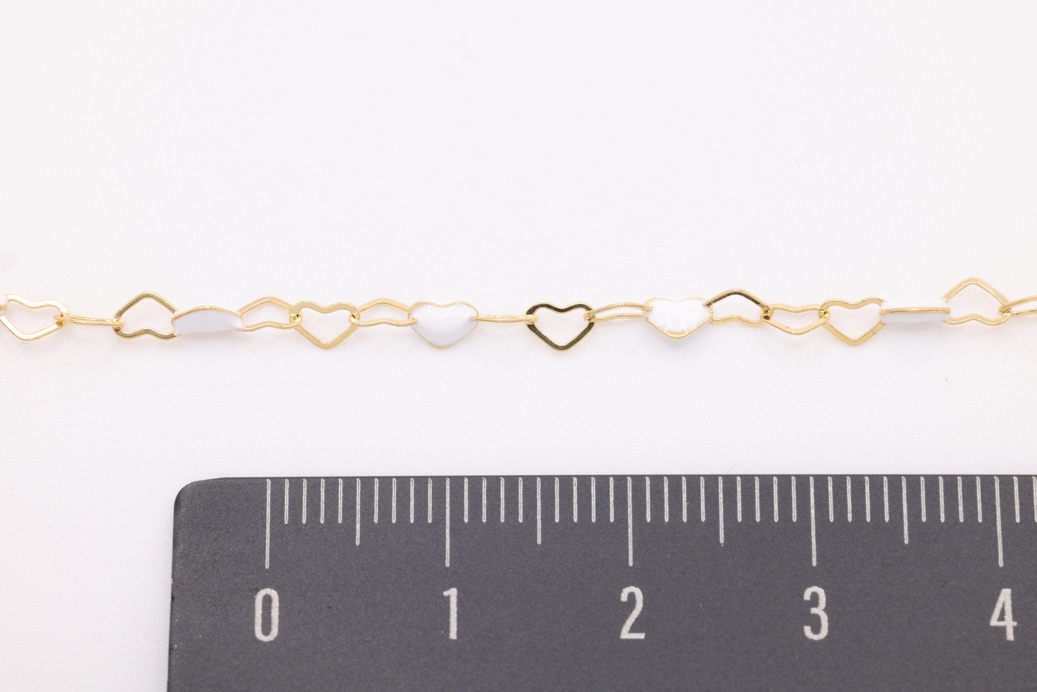 3mm x 3mm Heart White Enamel Chain, 14/20 Gold - Filled, Enamel Color Unfinished Chain Permanent Jewelry - HarperCrown