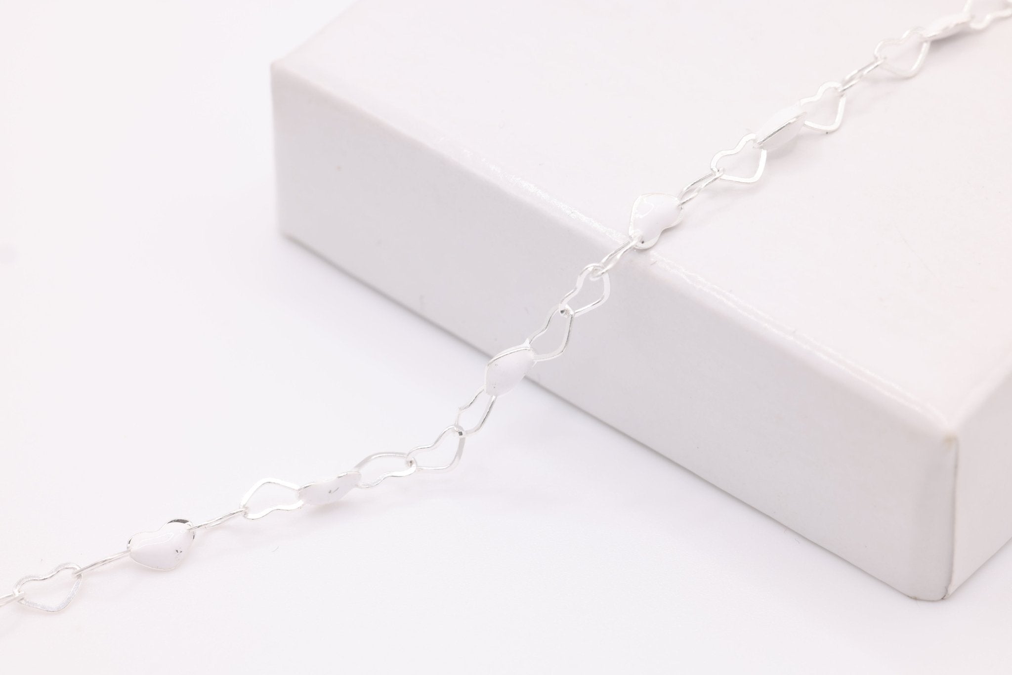 3mm x 3mm Heart White Enamel Chain, 925 Sterling Silver, Enamel Color Unfinished Chain Permanent Jewelry - HarperCrown