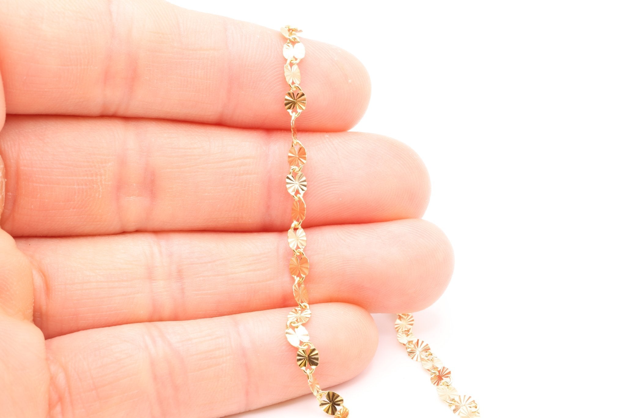 3mm x 4.5mm Starburst Chain, Gold - Filled, Diamond Cut, Bulk Spool Pay Per Foot Jewelry Making Chain - HarperCrown
