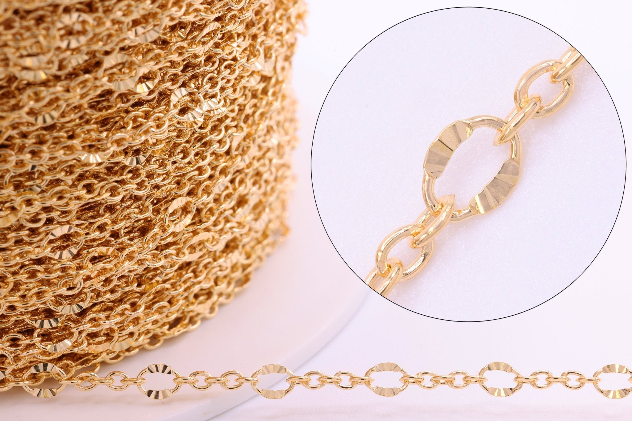 3mm x 4mm Starburst Cable Chain, 14/20 Gold - Filled, Wholesale, Pay Per Foot, Jewelry Making Chain - HarperCrown