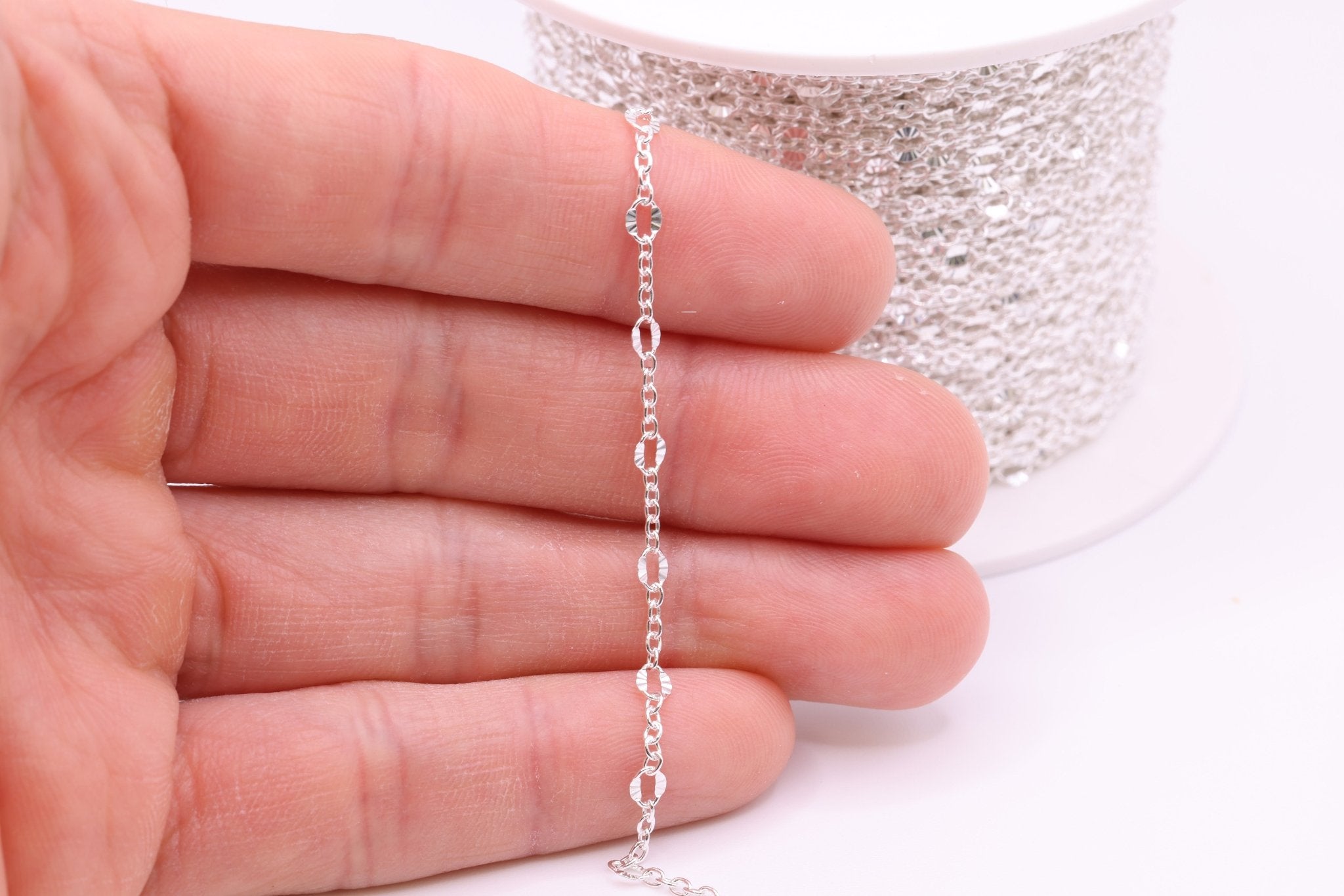 3mm x 4mm Starburst Cable Chain, 925 Sterling Silver, Wholesale, Pay Per Foot, Jewelry Making Chain - HarperCrown