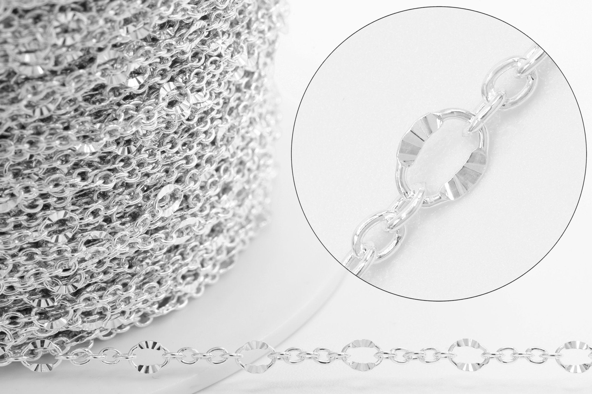 3mm x 4mm Starburst Cable Chain, 925 Sterling Silver, Wholesale, Pay Per Foot, Jewelry Making Chain - HarperCrown