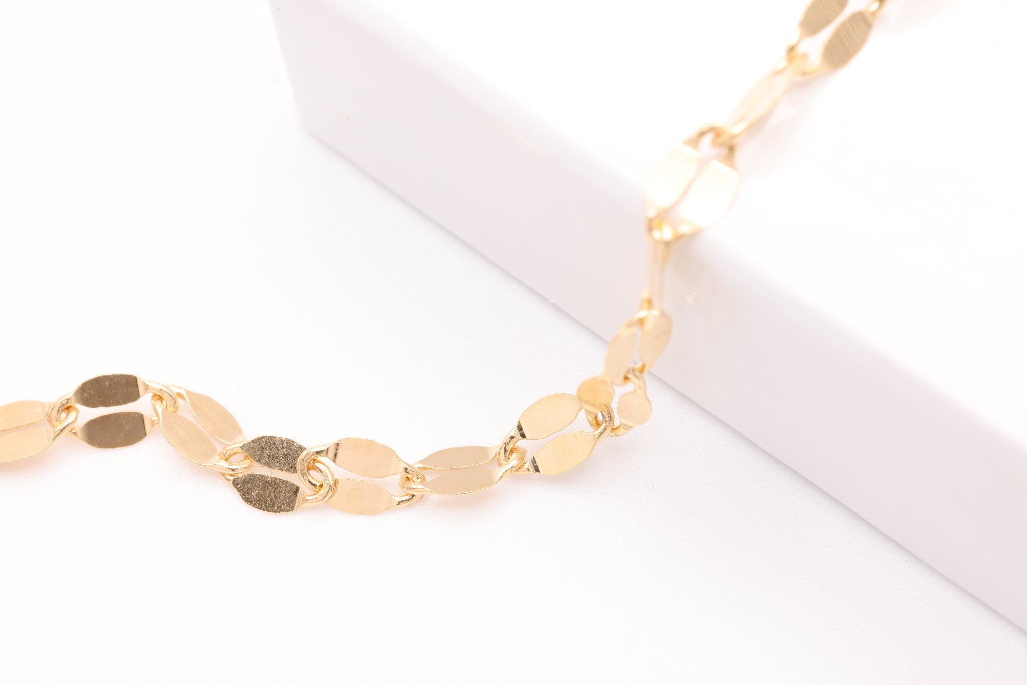 3mm x 5mm Dapped Chain, Gold - Filled, Bulk Spool Pay Per Foot Jewelry Making Chain - HarperCrown