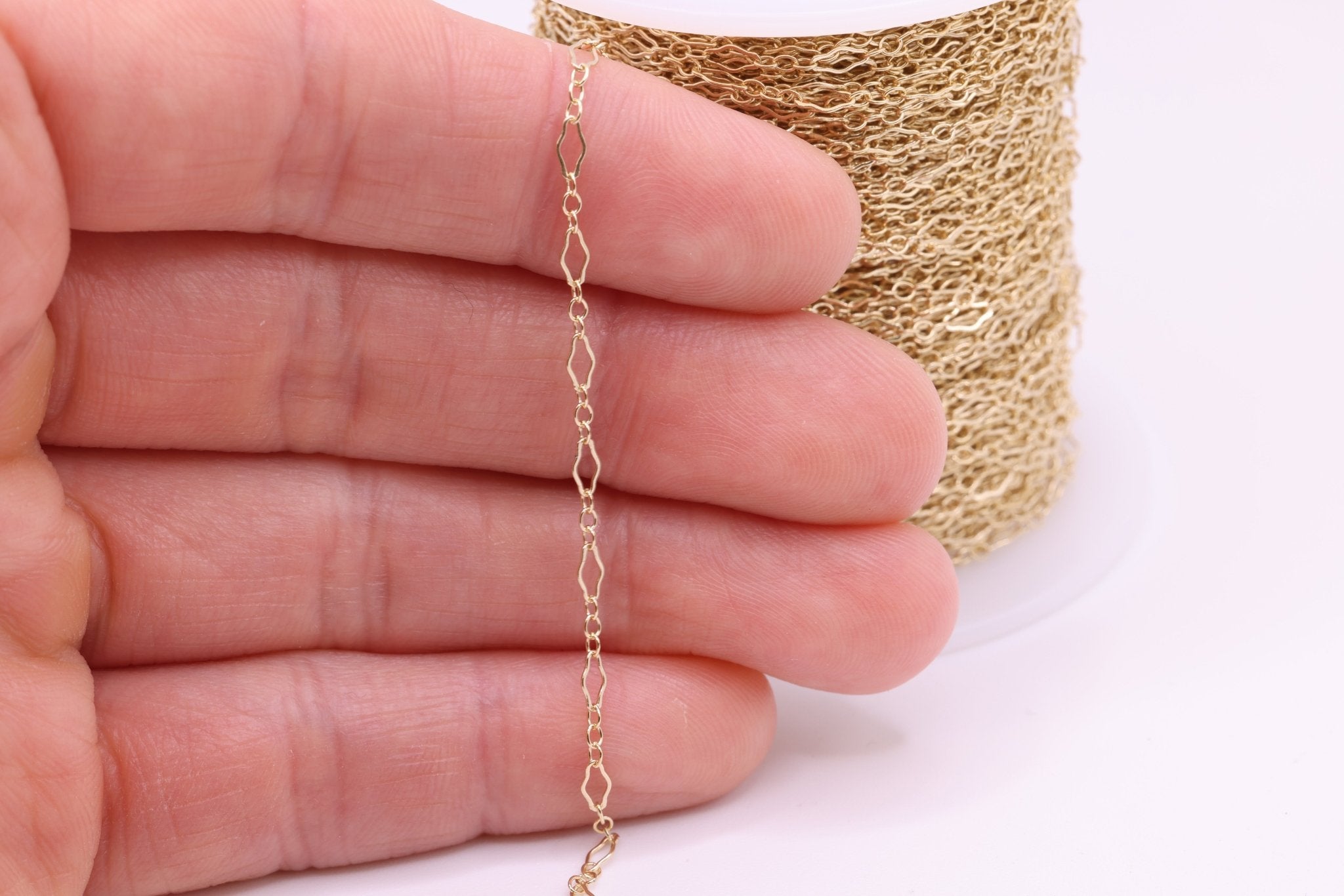 3mm x 5mm Fancy Long & Short Krinkle Chain, Gold - Filled, Bulk DIY Spool Pay Per Foot Jewelry Making Chain - HarperCrown