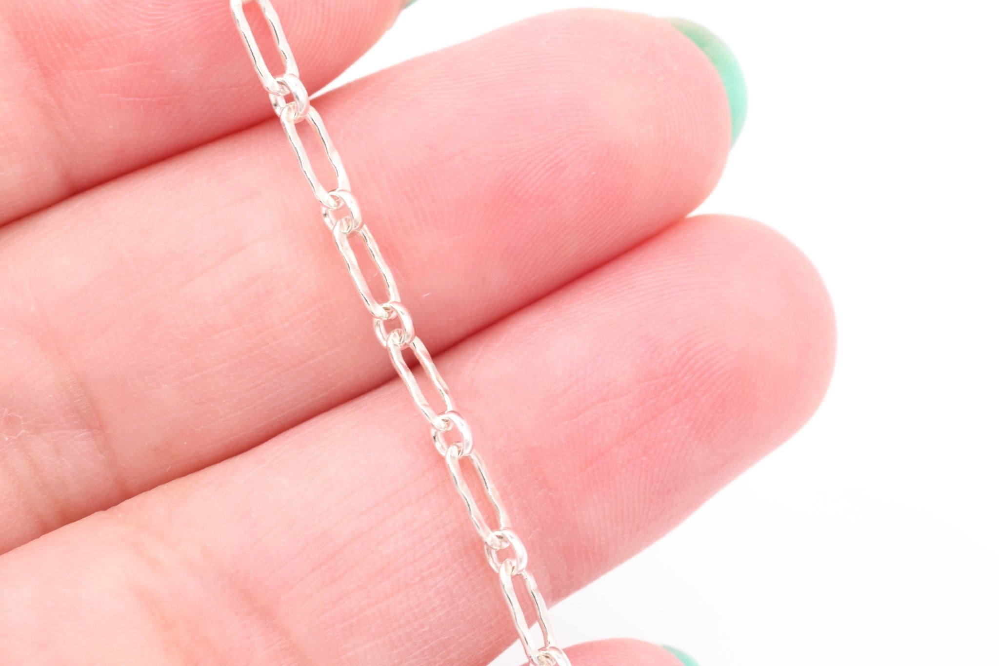 3mm x 6mm Hammered Long and Short Chain, Sterling Silver, Bulk DIY Spool Pay Per Foot Jewelry Making Chain - HarperCrown