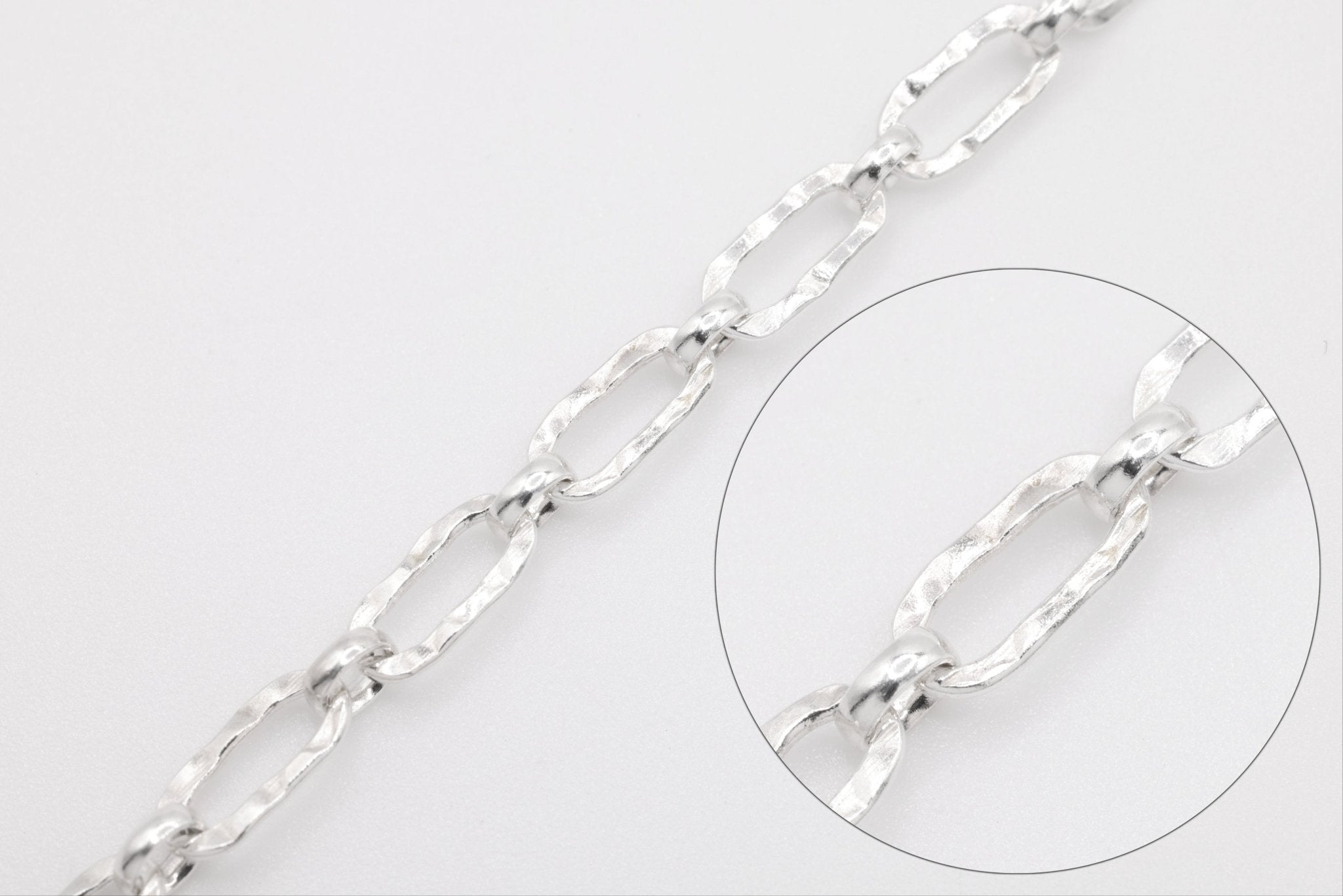 3mm x 6mm Hammered Long and Short Chain, Sterling Silver, Bulk DIY Spool Pay Per Foot Jewelry Making Chain - HarperCrown