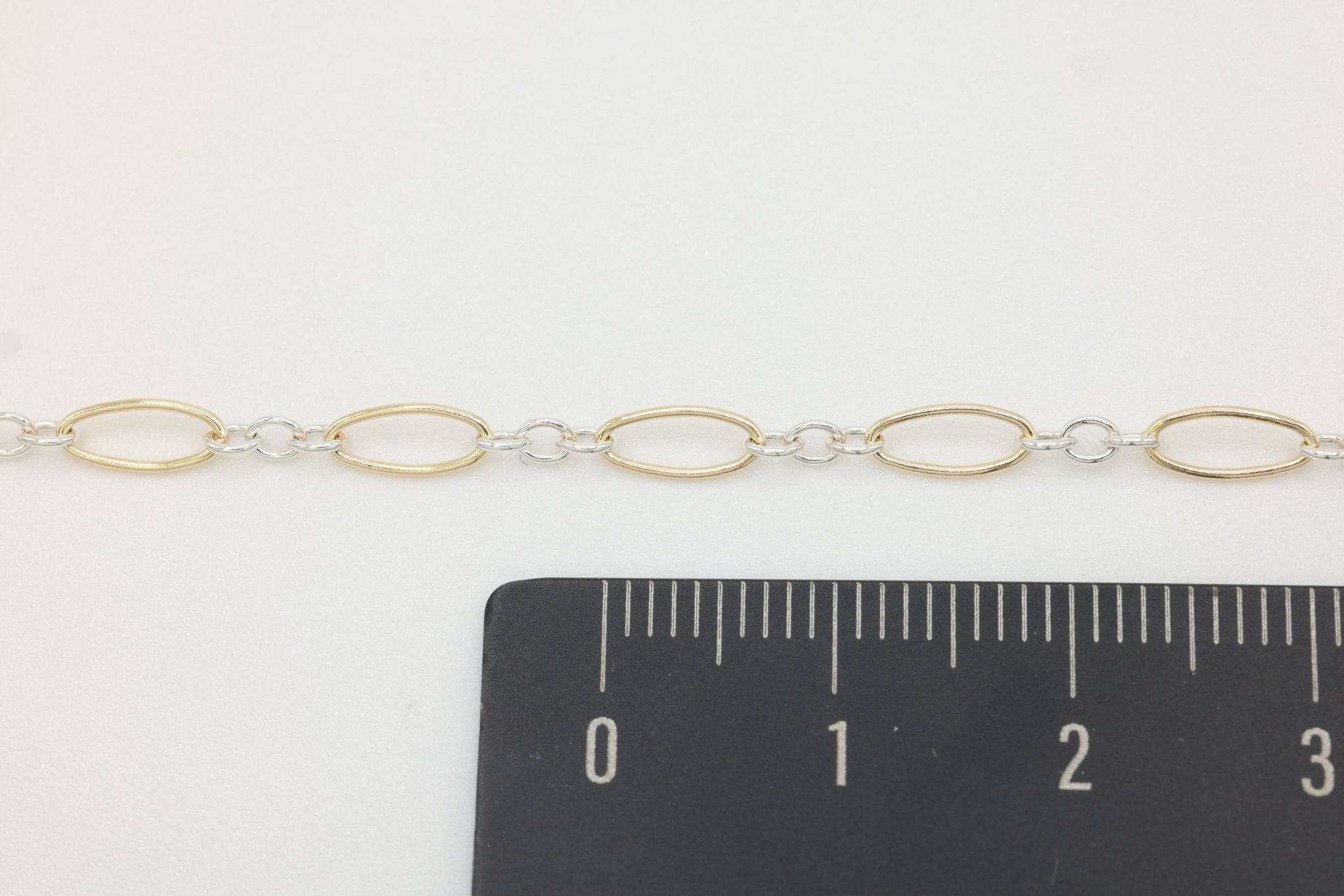 3mm x 7.5mm Long & Short Oval Two Tone Chain, 14/20 Gold - Filled or 925 Sterling Silver, Wholesale, Pay Per Foot, Jewelry Making Chain - HarperCrown