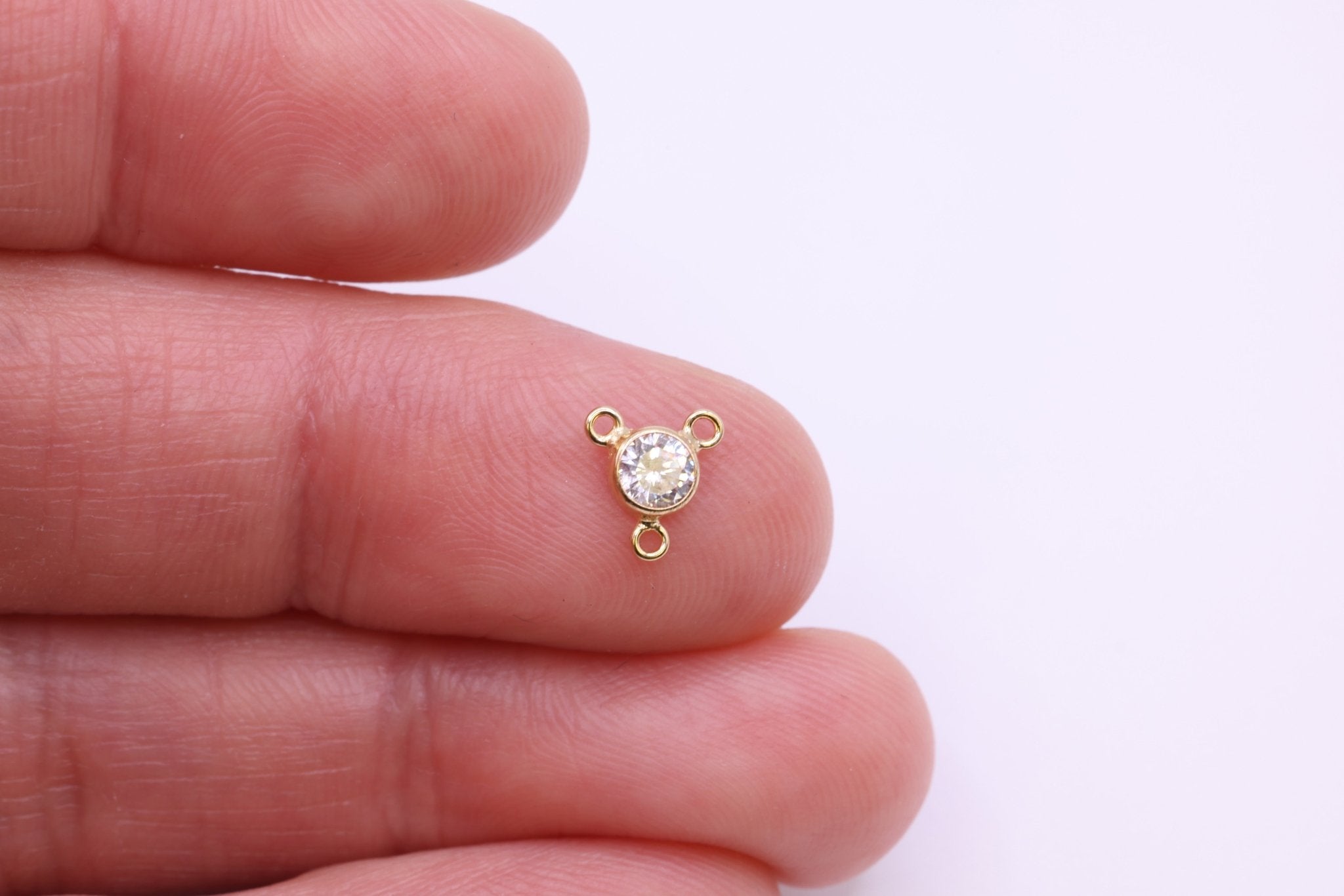 4mm Cubic Zirconia Y Link Connector Charm, 14/20 Gold - Filled, Lariat Triple Bail - HarperCrown