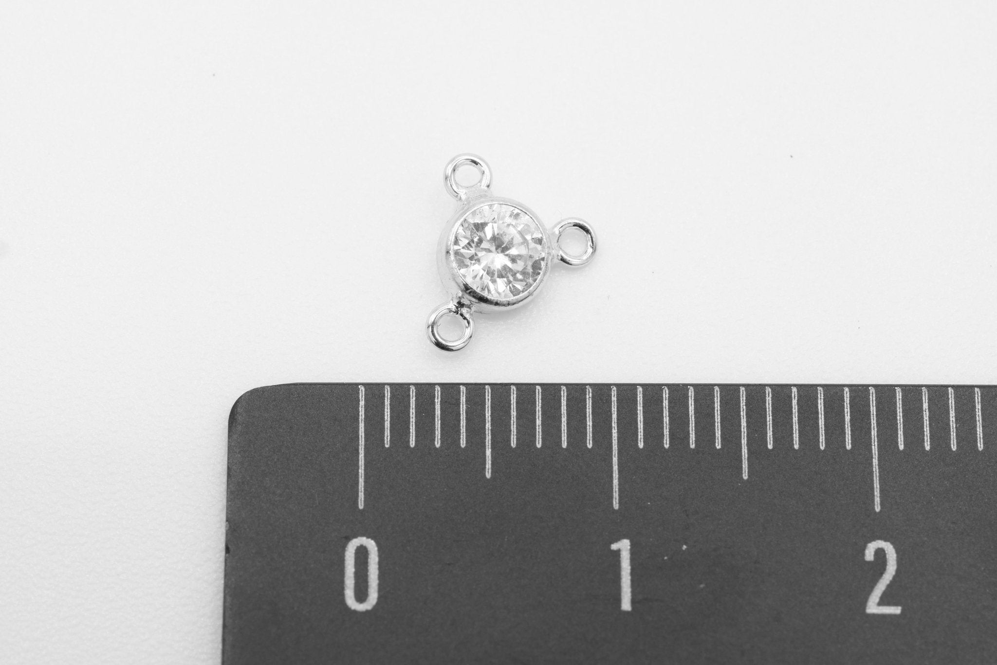 4mm Cubic Zirconia Y Link Connector Charm, 925 Sterling Silver, Lariat Triple Bail - HarperCrown