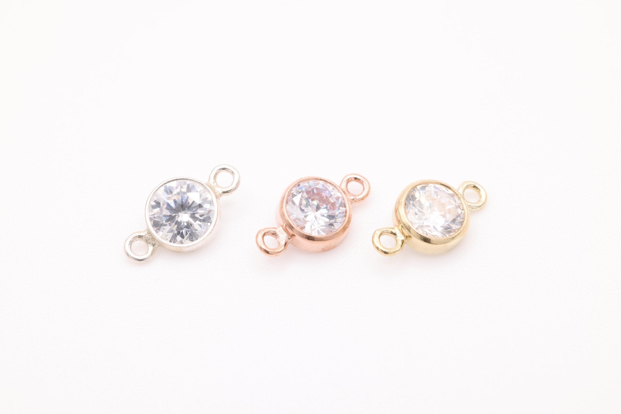 4mm CZ Bezel Link Connector, 14/20 Gold-Filled or Sterling Silver, 4mm Cubic Zirconia Stone, Spacer, Gemstone Connector - HarperCrown