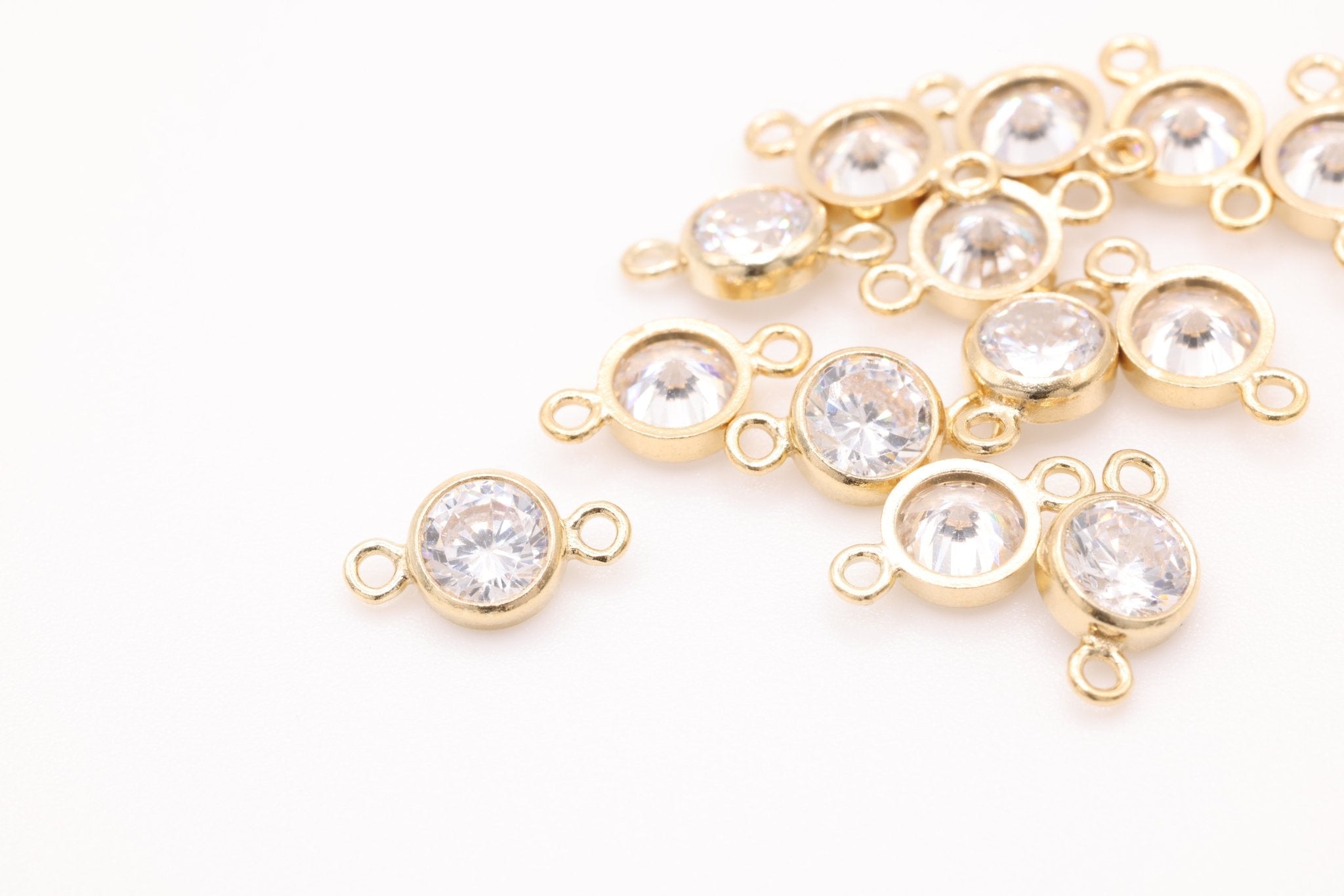 4mm CZ Bezel Link Connector, 14/20 Gold-Filled or Sterling Silver, 4mm Cubic Zirconia Stone, Spacer, Gemstone Connector - HarperCrown