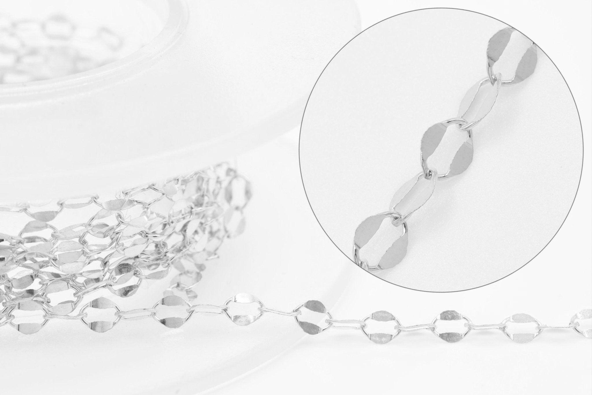4mm Dapped Oval Chain, Sterling Silver, Flat Oval Chain Uncut per Foot, Jewelry Making Chain - HarperCrown