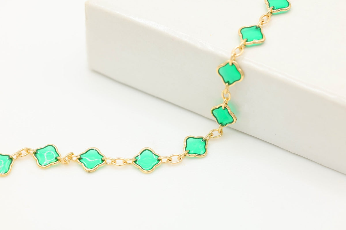 4mm Flower Green Enamel Chain, 14/20 Gold-Filled, Wholesale, Pay Per Foot, Jewelry Making Chain - HarperCrown
