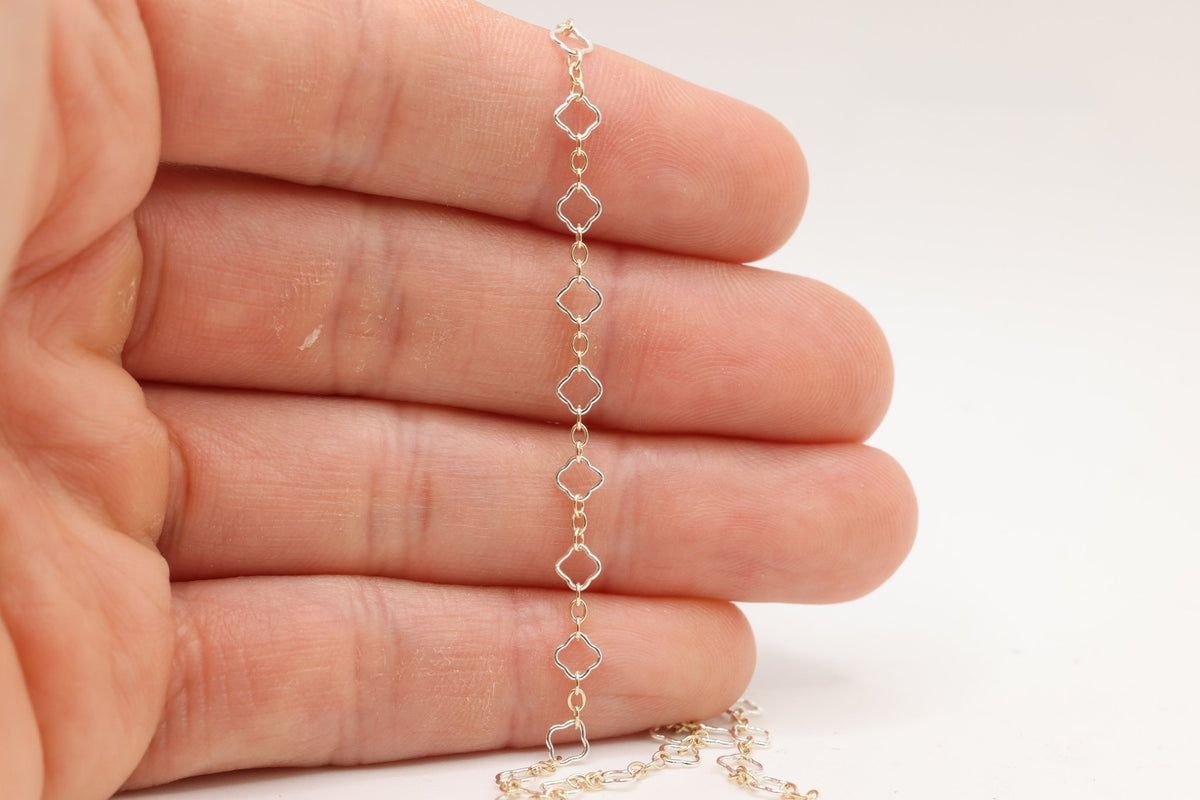 4mm Flower Long & Short Two Tone Chain, 14/20 Gold-Filled and 925 Sterling Silver, Wholesale, Pay Per Foot, Jewelry Making Chain - HarperCrown