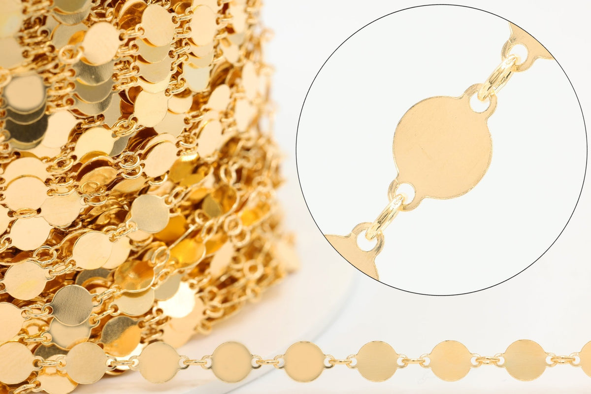 4mm Sequin Disc Chain, 14/20 Gold-Filled, Wholesale, Pay Per Foot, Jewelry Making Chain - HarperCrown