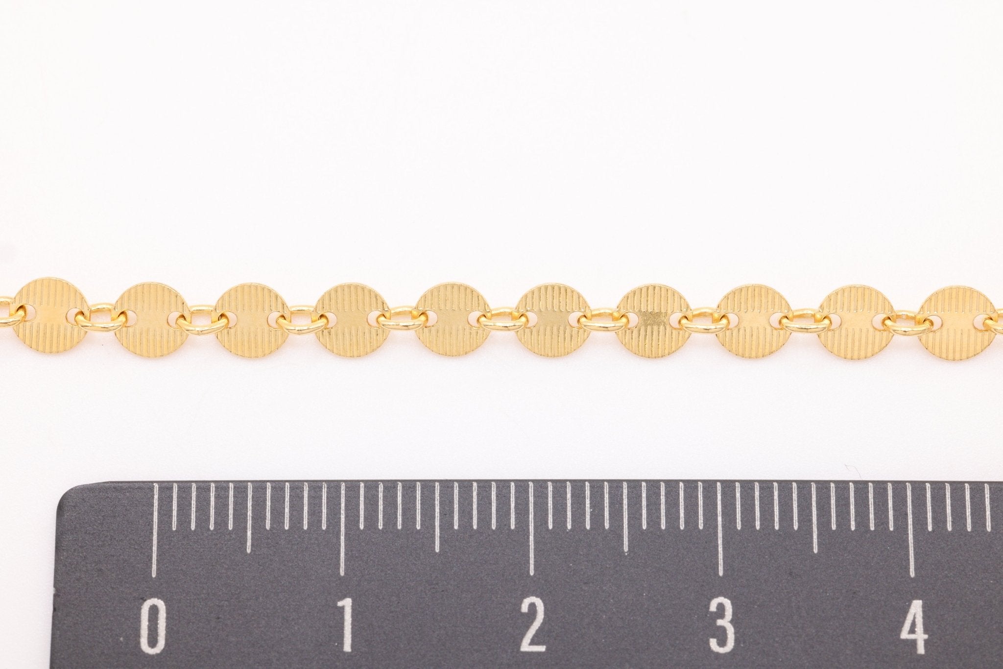 4mm Textured Sequin Disc Chain, 14/20 Gold - Filled, Wholesale, Pay Per Inch, Bulk Jewelry Making Chain - HarperCrown