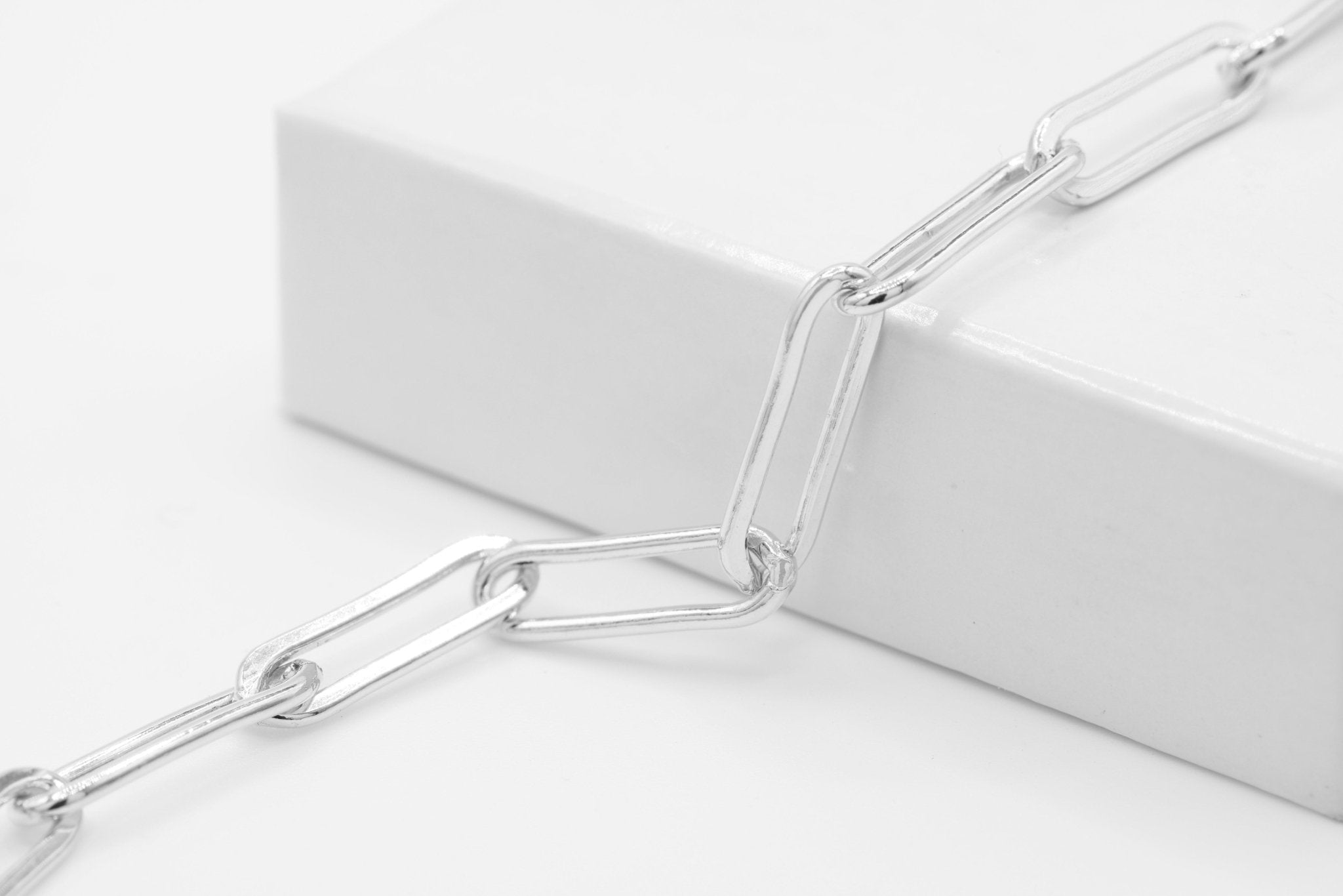 4mm x 13mm Flat Elongated Paperclip Chain, 925 Sterling Silver - HarperCrown