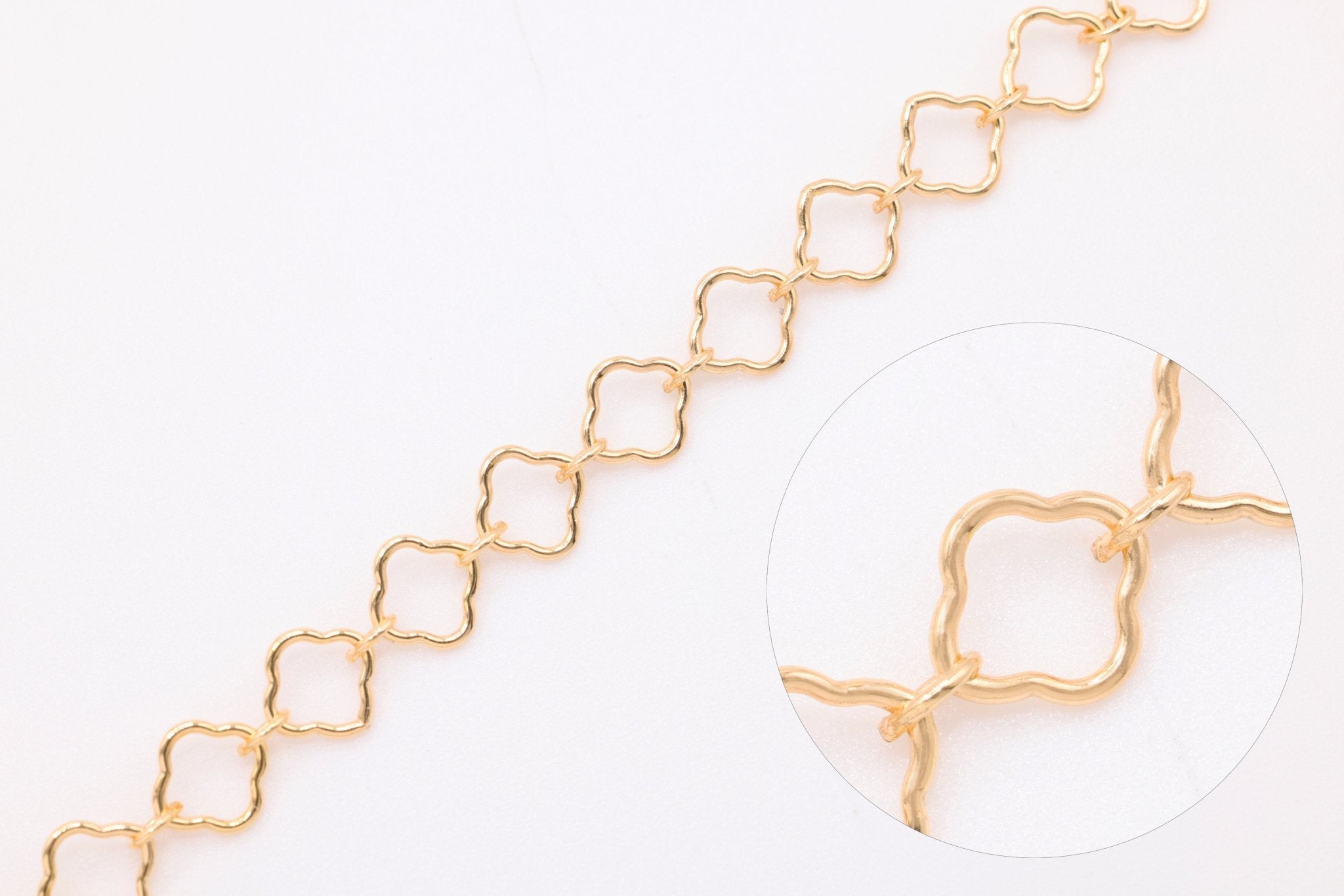 4mm x 4mm Flower Clover Link Chain, 14/20 Gold - Filled, Bulk DIY Spool Pay Per Foot Jewelry Making Chain - HarperCrown