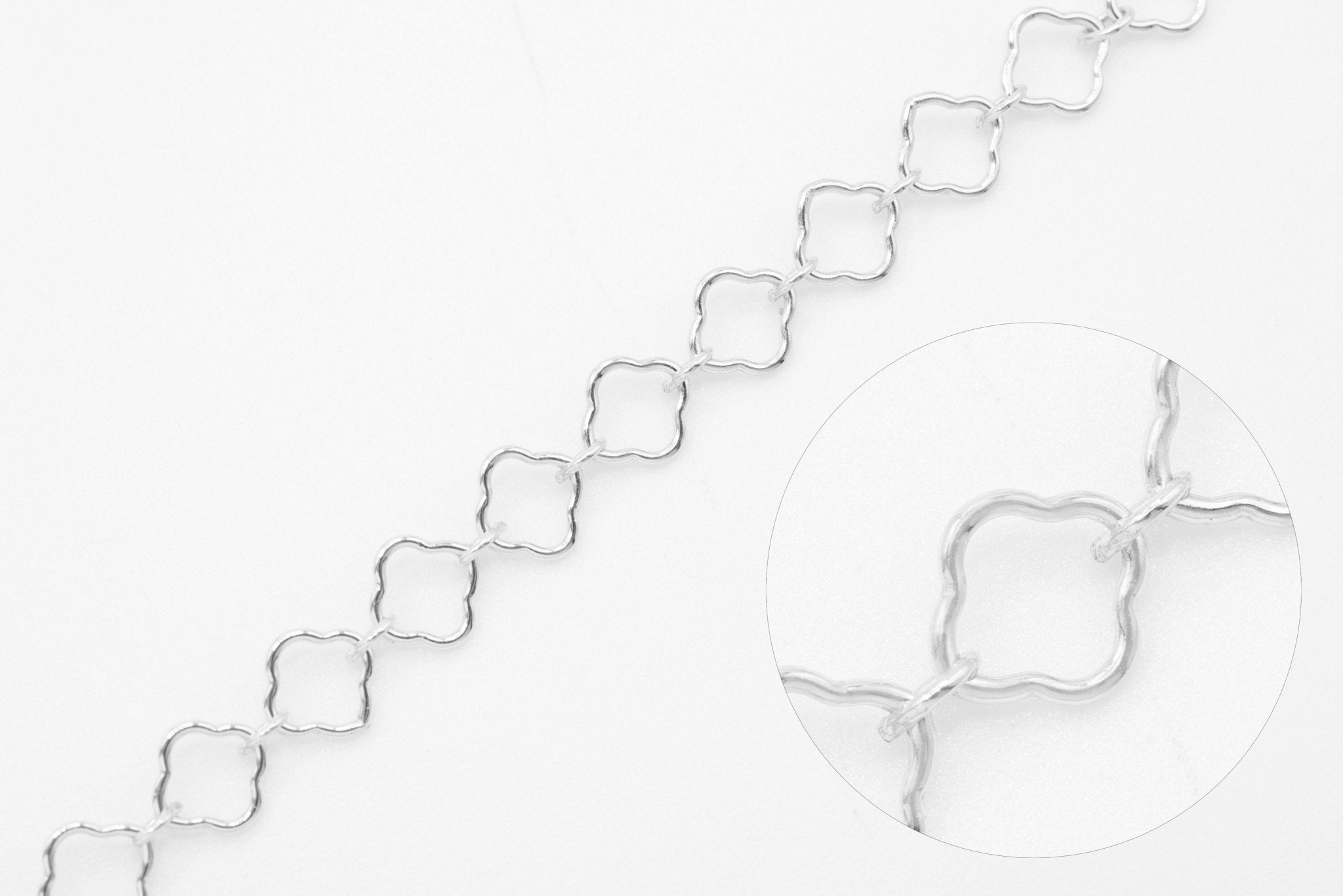 4mm x 4mm Flower Clover Link Chain, 925 Sterling Silver, Bulk DIY Spool Pay Per Foot Jewelry Making Chain - HarperCrown