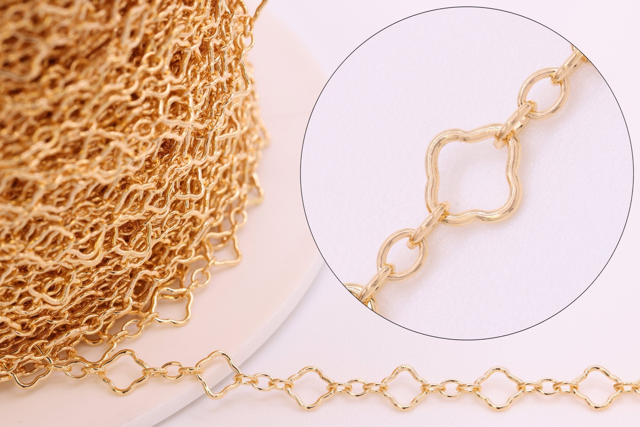 4mm x 4mm Flower Long & Short Chain, 14/20 Gold - Filled, Wholesale, Pay Per Foot, Jewelry Making Chain - HarperCrown