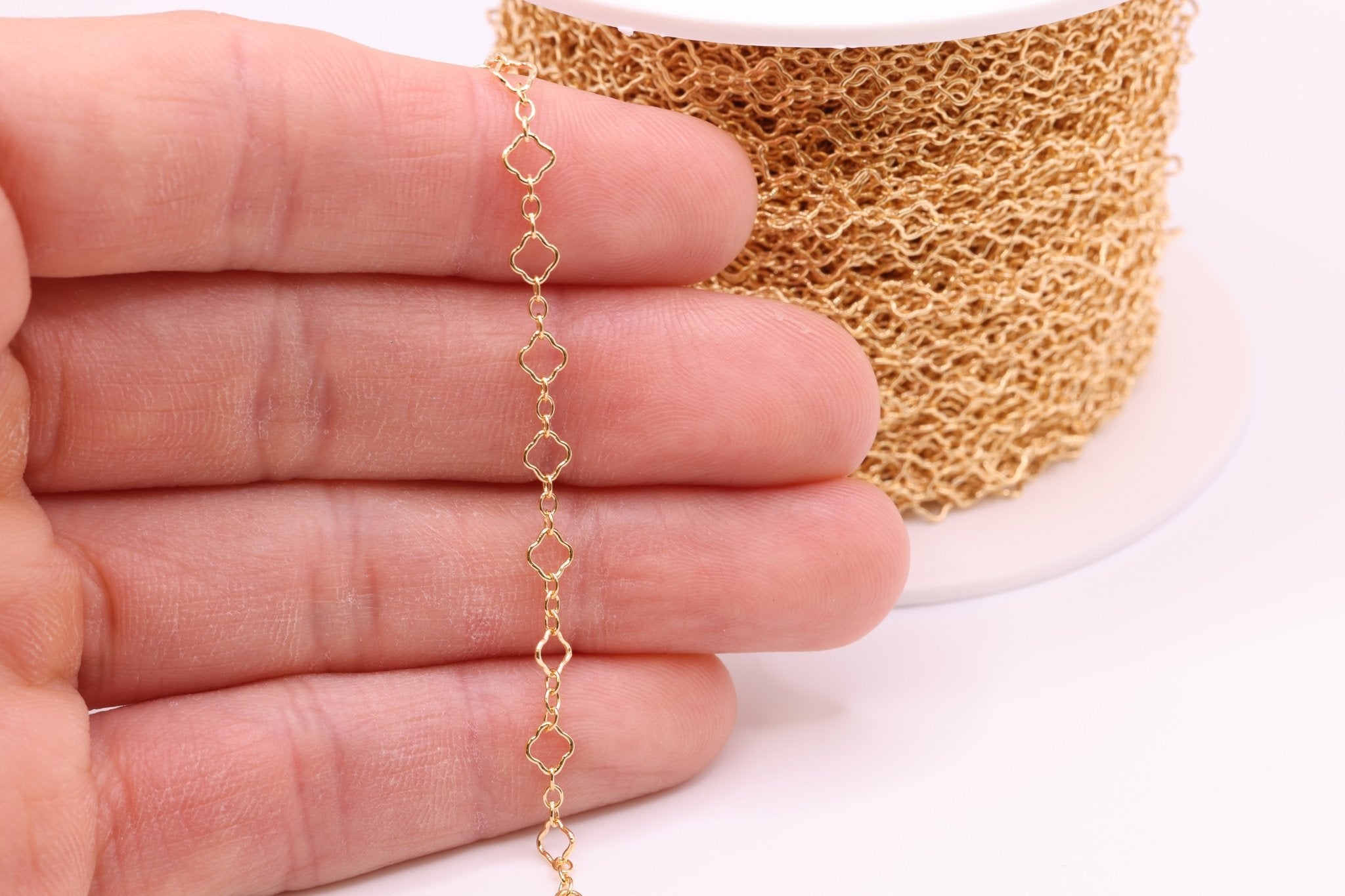 4mm x 4mm Flower Long & Short Chain, 14/20 Gold - Filled, Wholesale, Pay Per Foot, Jewelry Making Chain - HarperCrown