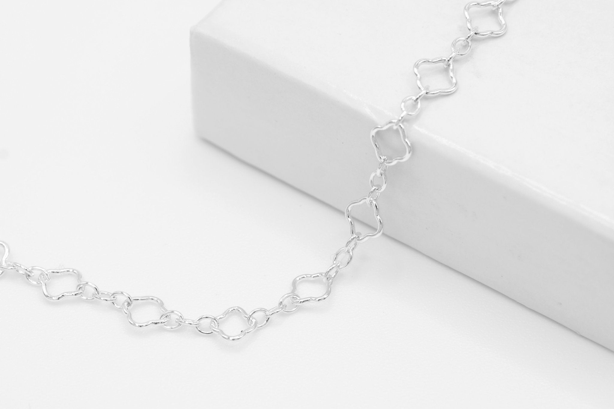 4mm x 4mm Flower Long & Short Chain, 925 Sterling Silver, Wholesale, Pay Per Foot, Jewelry Making Chain - HarperCrown