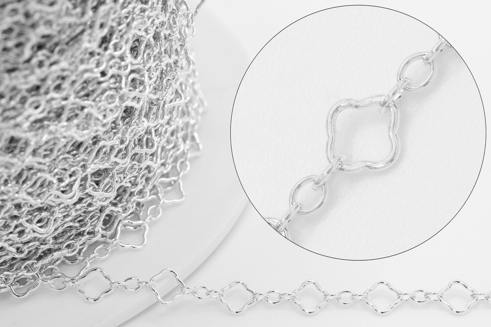 4mm x 4mm Flower Long & Short Chain, 925 Sterling Silver, Wholesale, Pay Per Foot, Jewelry Making Chain - HarperCrown