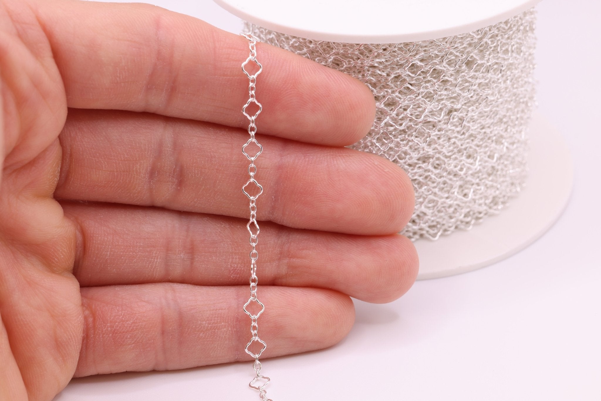 4mm x 4mm Flower Long & Short Chain, 925 Sterling Silver, Wholesale, Pay Per Foot, Jewelry Making Chain - HarperCrown