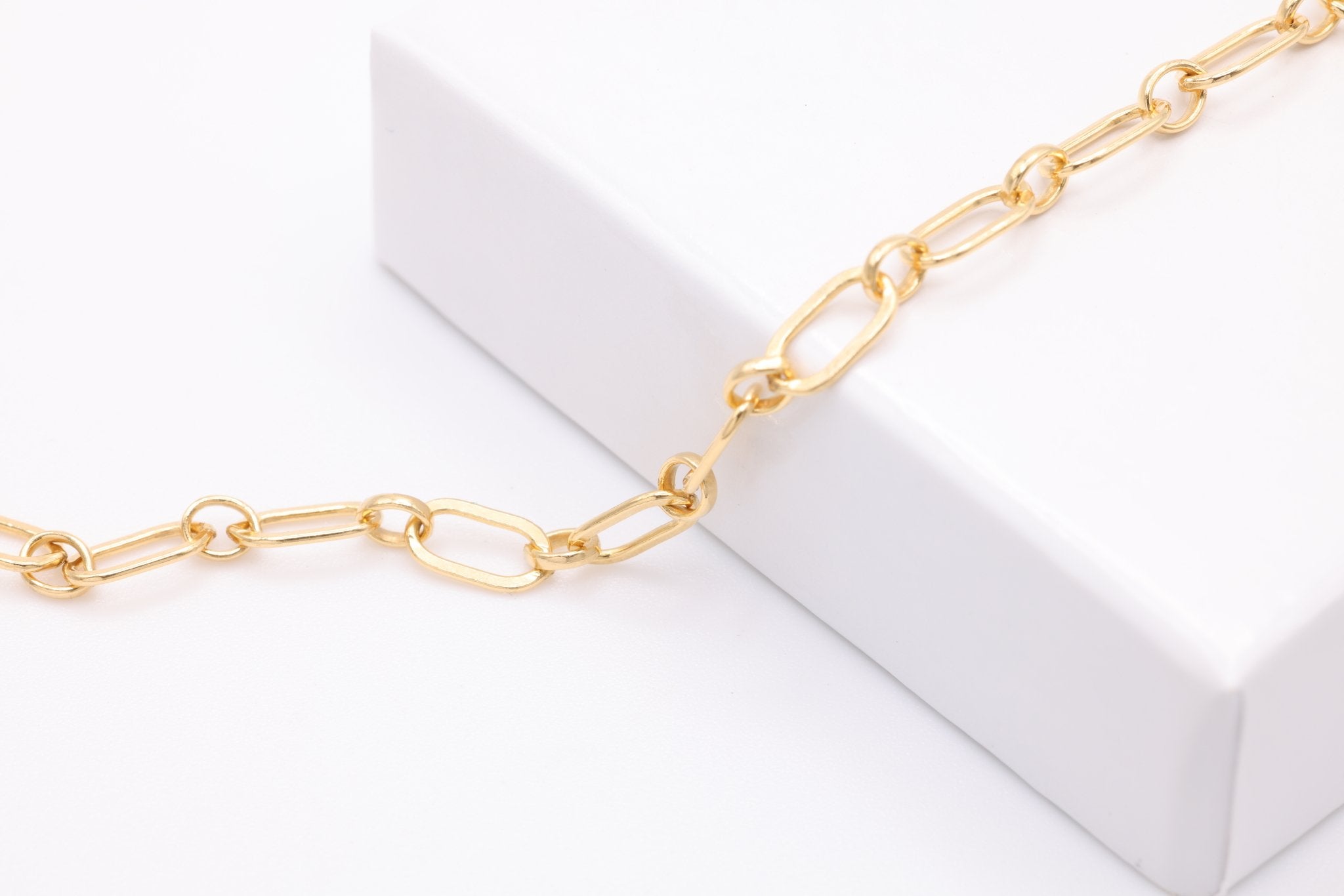 4mm x 6mm Long & Short Chain, Gold - Filled, Bulk DIY Spool Pay Per Foot Jewelry Making Chain - HarperCrown