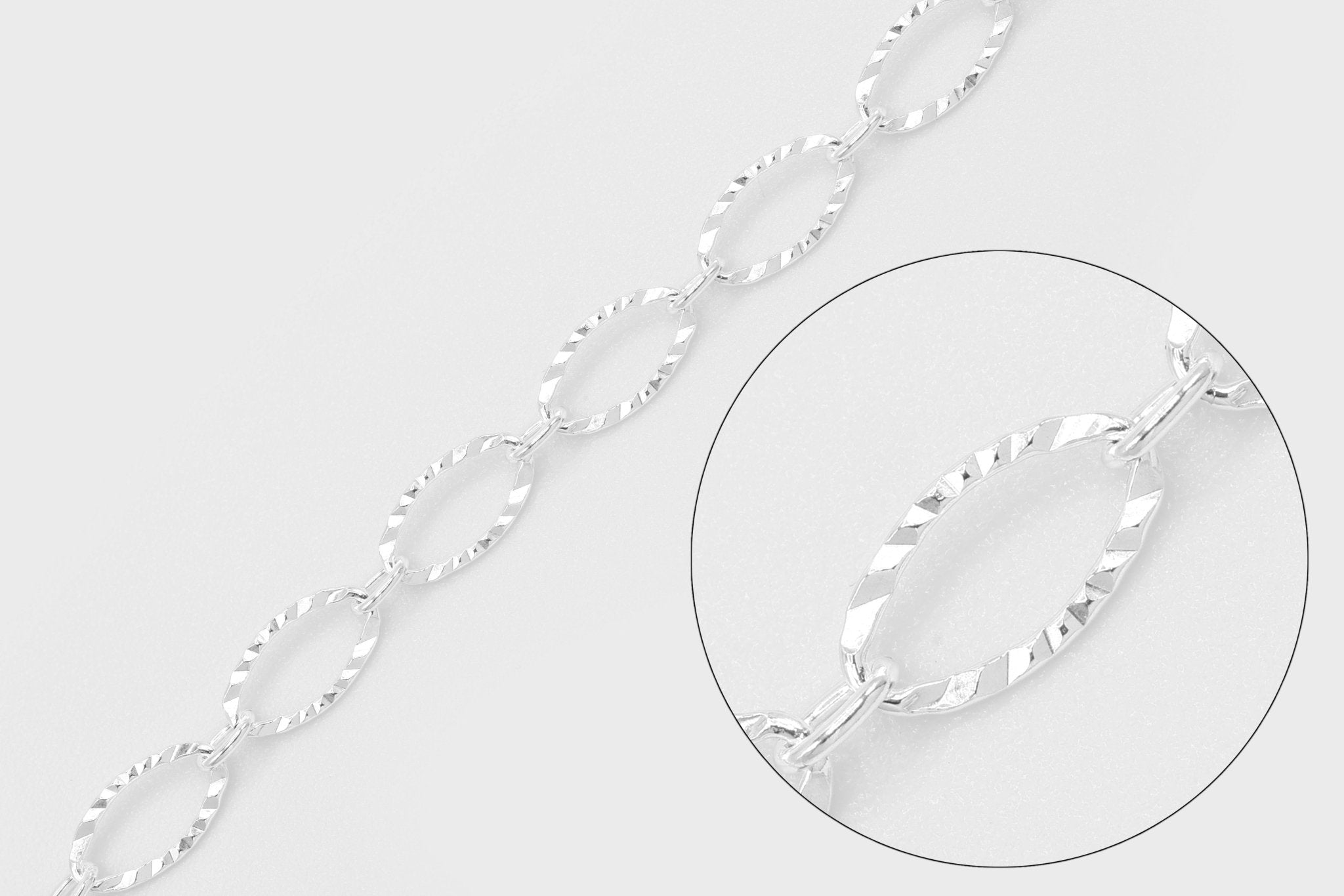 4mm x 8mm Oval Starburst Chain, 925 Sterling Silver, Wholesale, Pay Per Foot, Jewelry Making Chain - HarperCrown