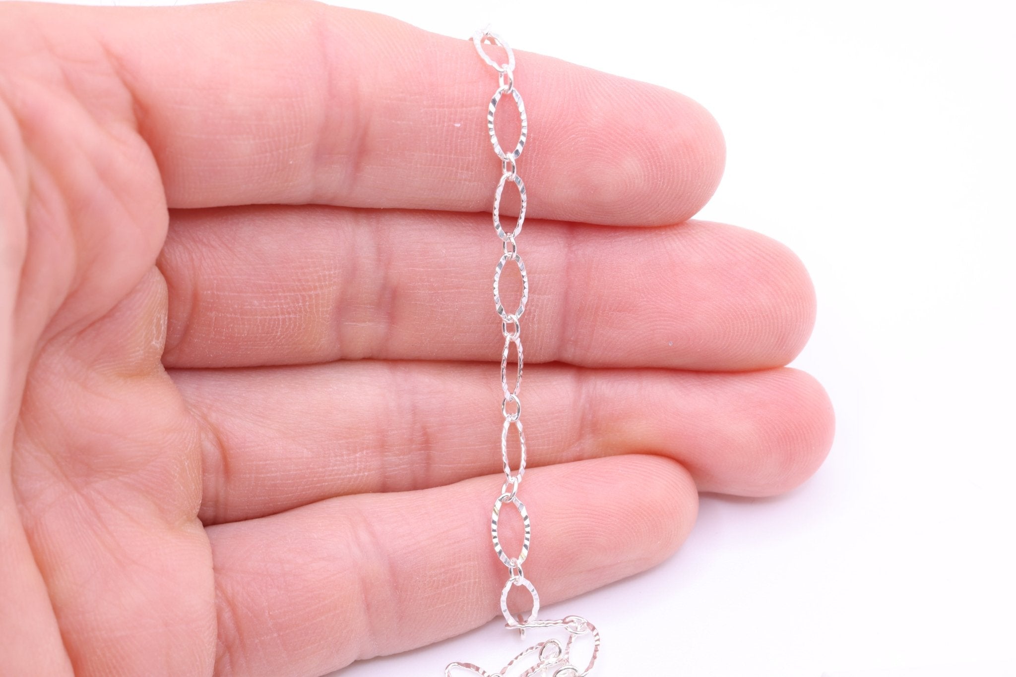 4mm x 8mm Oval Starburst Chain, 925 Sterling Silver, Wholesale, Pay Per Foot, Jewelry Making Chain - HarperCrown