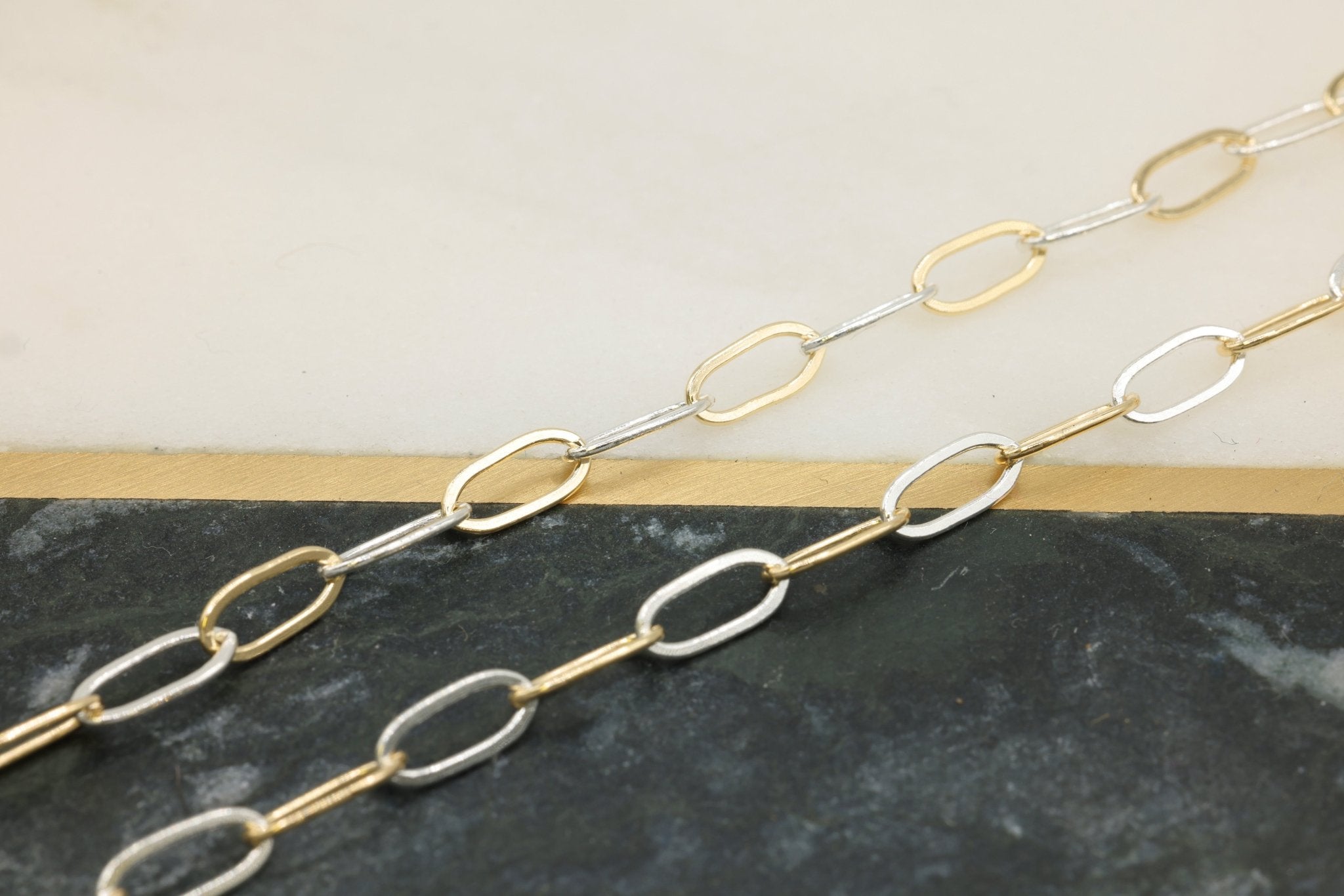 4mm x 9mm Elongated Cable Two Tone Chain, 14/20 Gold - Filled or 925 Sterling Silver, Wholesale, Pay Per Foot, Jewelry Making Chain - HarperCrown