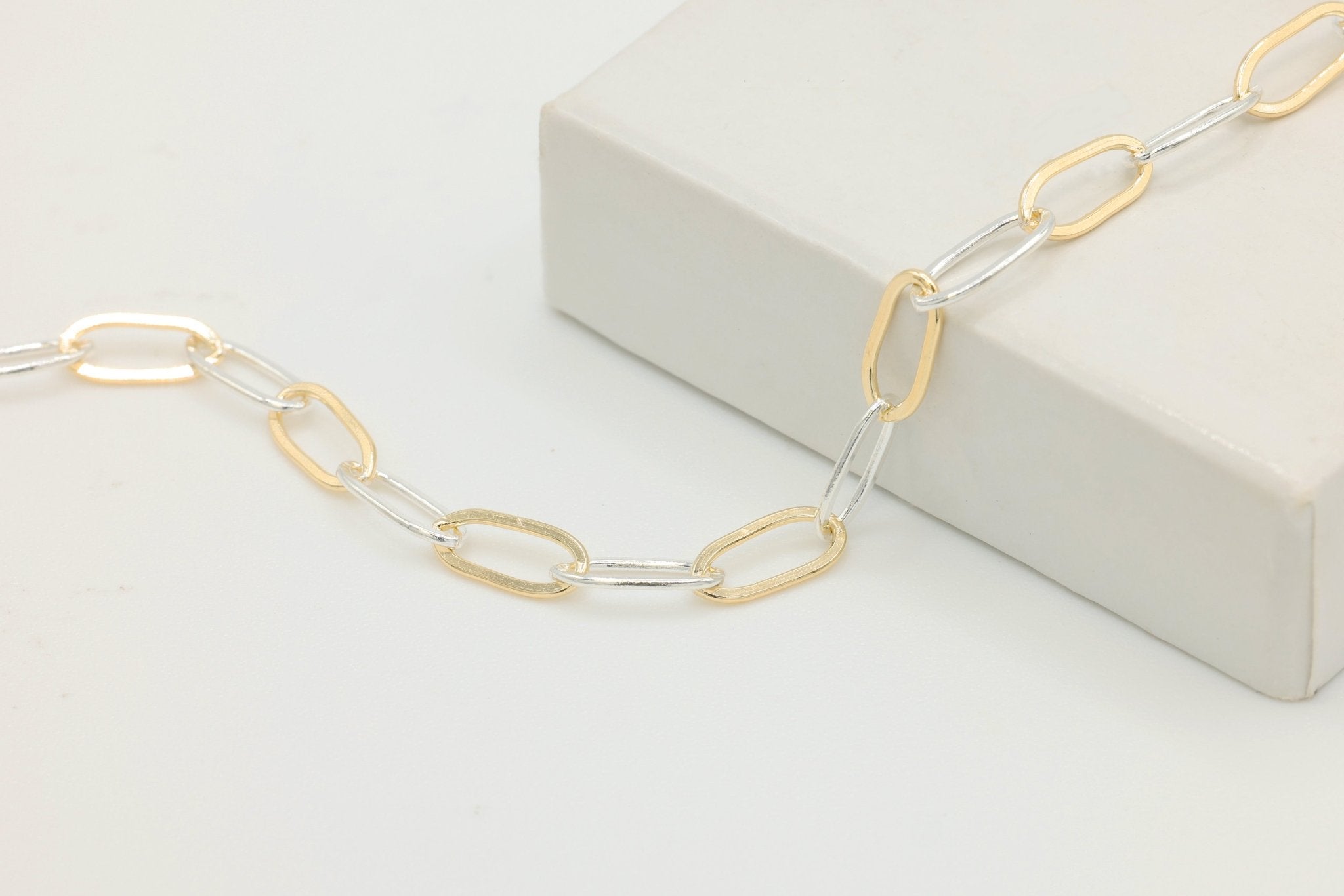 4mm x 9mm Elongated Cable Two Tone Chain, 14/20 Gold - Filled or 925 Sterling Silver, Wholesale, Pay Per Foot, Jewelry Making Chain - HarperCrown