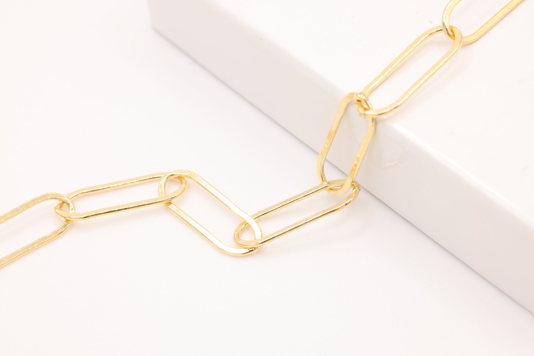 6mm x 15mm Drawn Flat Cable Chain, 14K Gold-Filled, Spool or Footage Rectangle Chain Link Paperclip Chain - HarperCrown