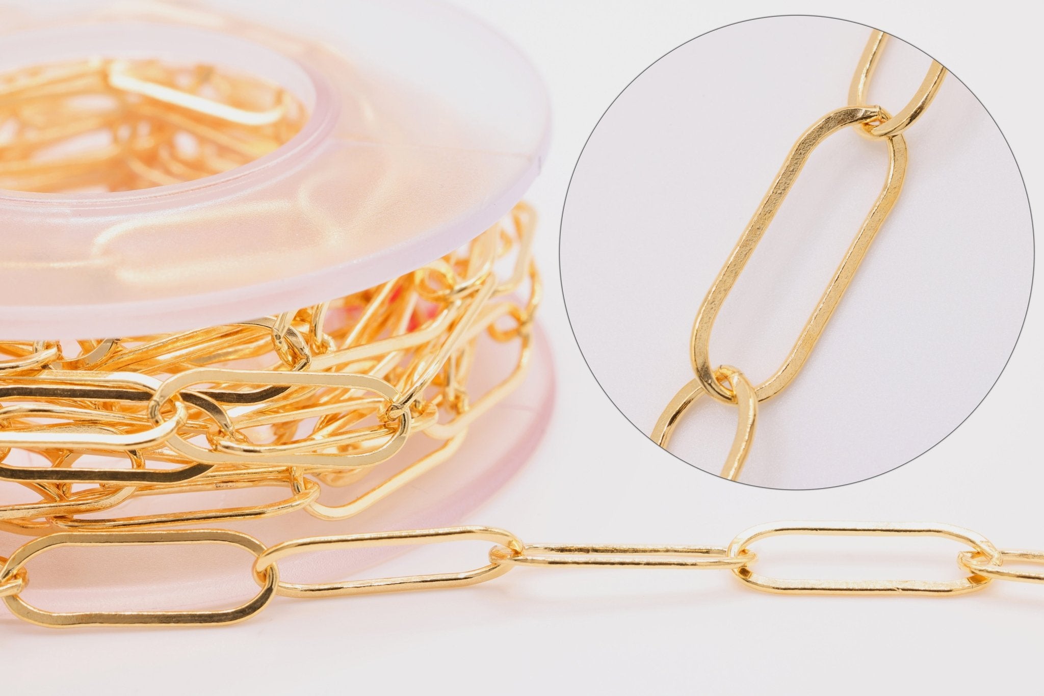 6mm x 15mm Drawn Flat Cable Chain, 14K Gold - Filled, Spool or Footage Rectangle Chain Link Paperclip Chain - HarperCrown