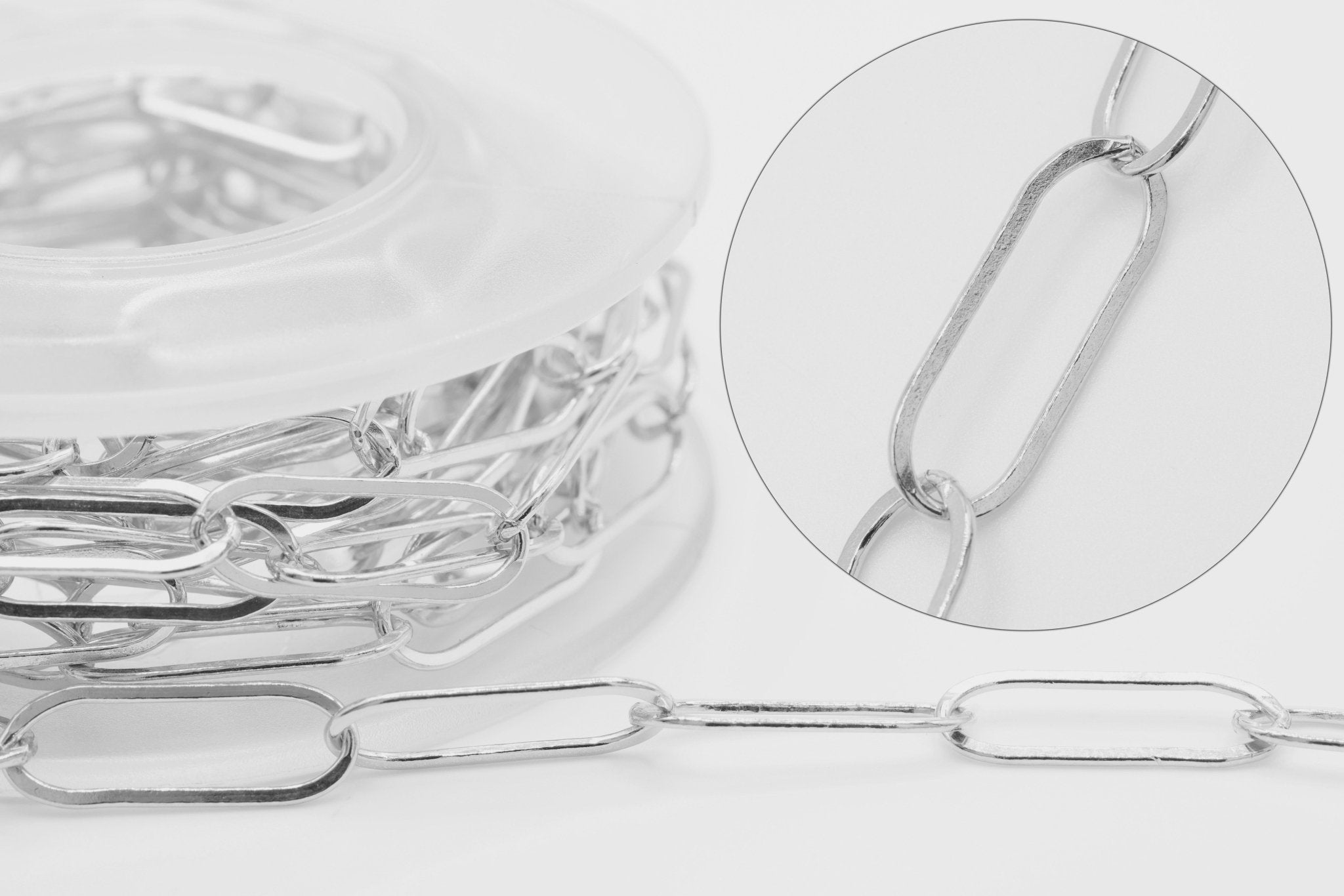 6mm x 15mm Drawn Flat Cable Chain, 925 Sterling Silver, Spool or Footage Rectangle Chain Link Paperclip Chain - HarperCrown