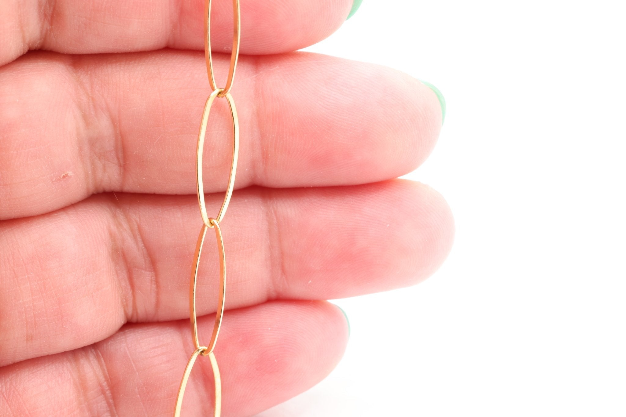 6mm x 17mm Flat Marquise Cable Chain, Gold - Filled, Bulk DIY Spool Pay Per Foot Jewelry Making Chain - HarperCrown