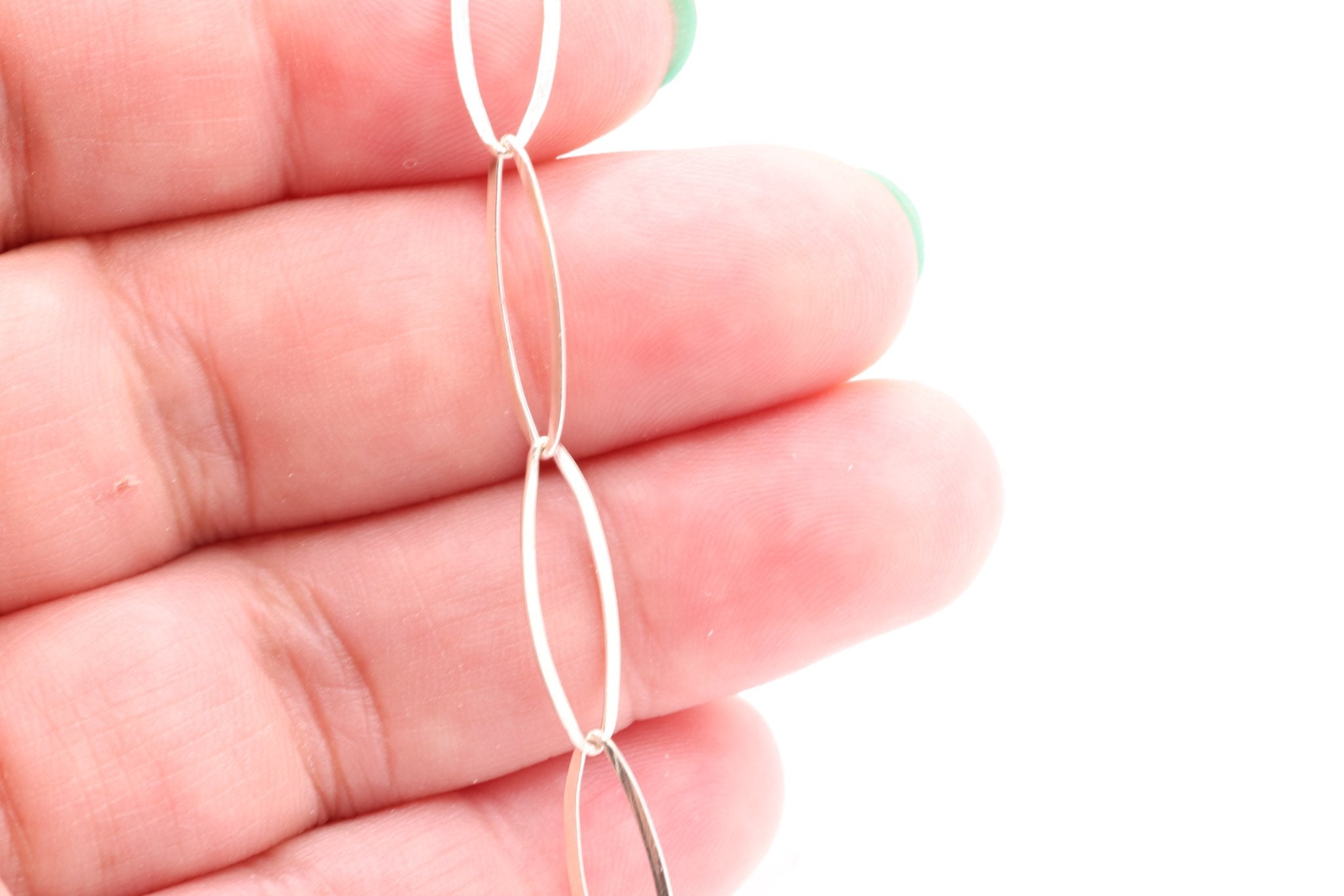 6mm x 17mm Flat Marquise Cable Chain, Sterling Silver, Bulk DIY Spool Pay Per Foot Jewelry Making Chain - HarperCrown