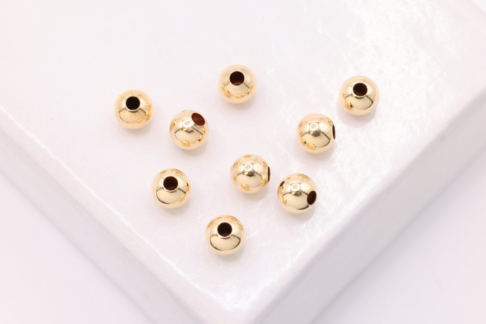 8.0mm Bead Gold - Filled 1.5mm Hole, (10 Pack) Wholesale Jewelry Making Beads - HarperCrown