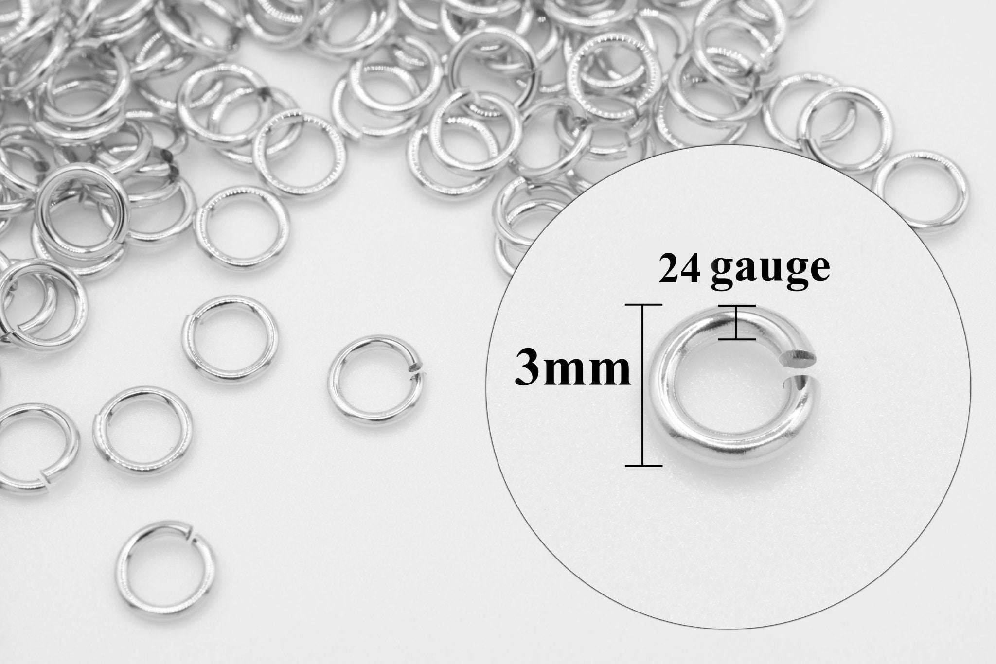 925 Sterling Silver, 24 Gauge 3mm Open Jump Rings, 25 Piece Pack, Wholesale - HarperCrown