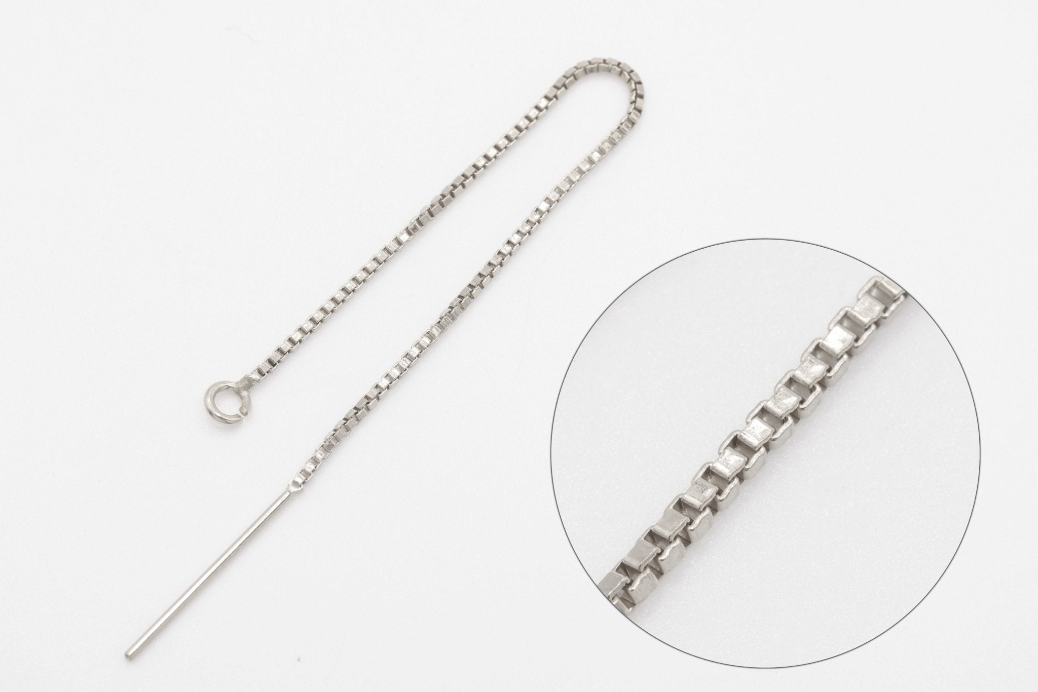 925 Sterling Silver Ear Threader Box Chain Earring, Open Ring - HarperCrown
