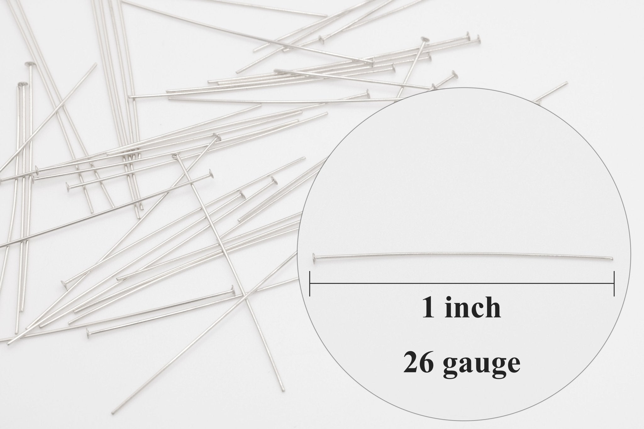925 Sterling Silver Headpin 26 Gauge 1 Inch, 25mm Flat Headpin, 10 Piece Pack - HarperCrown