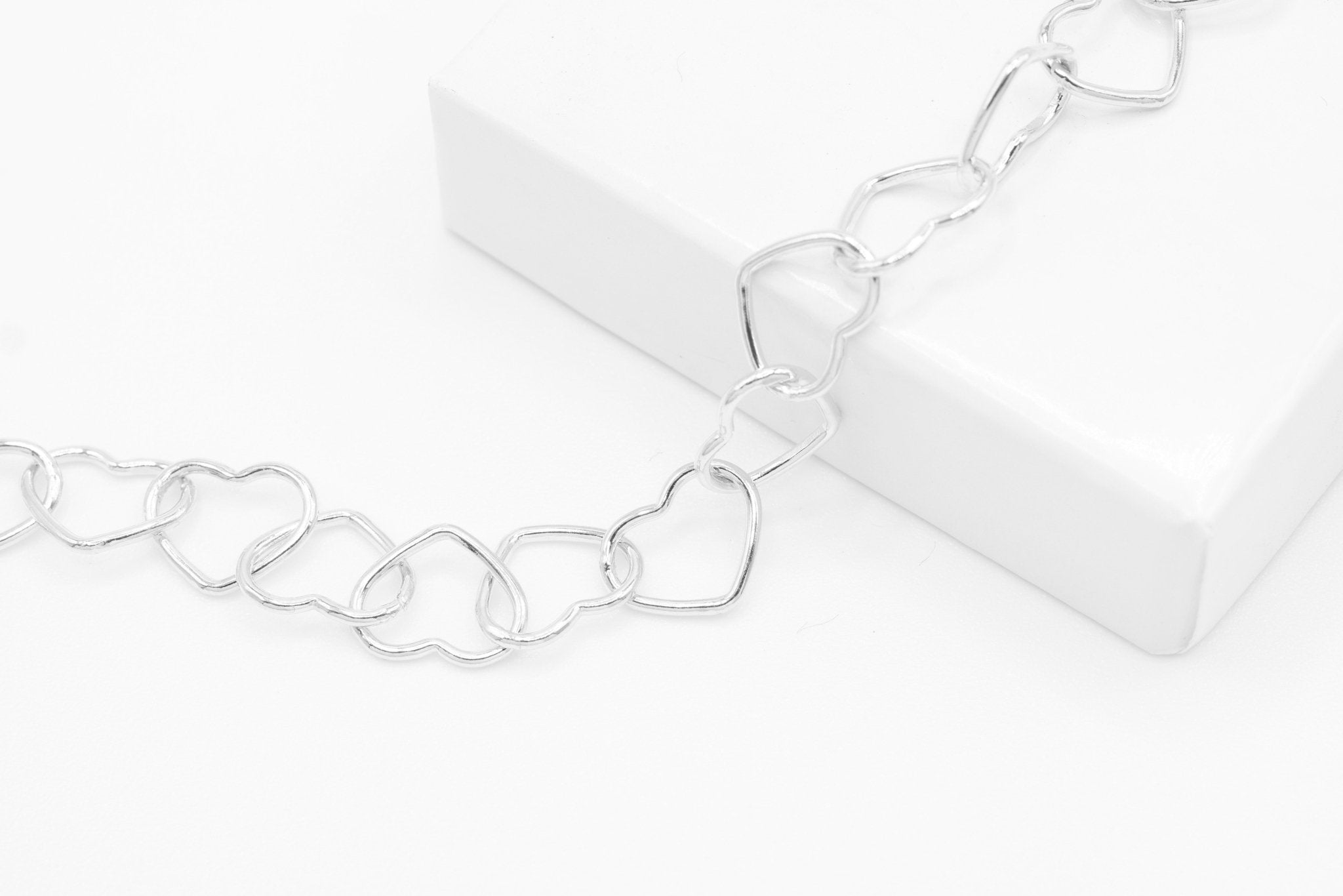 9mm x 8mm Heart Chain, 925 Sterling Silver, Wholesale, Pay Per Inch, Jewelry Making Chain - HarperCrown