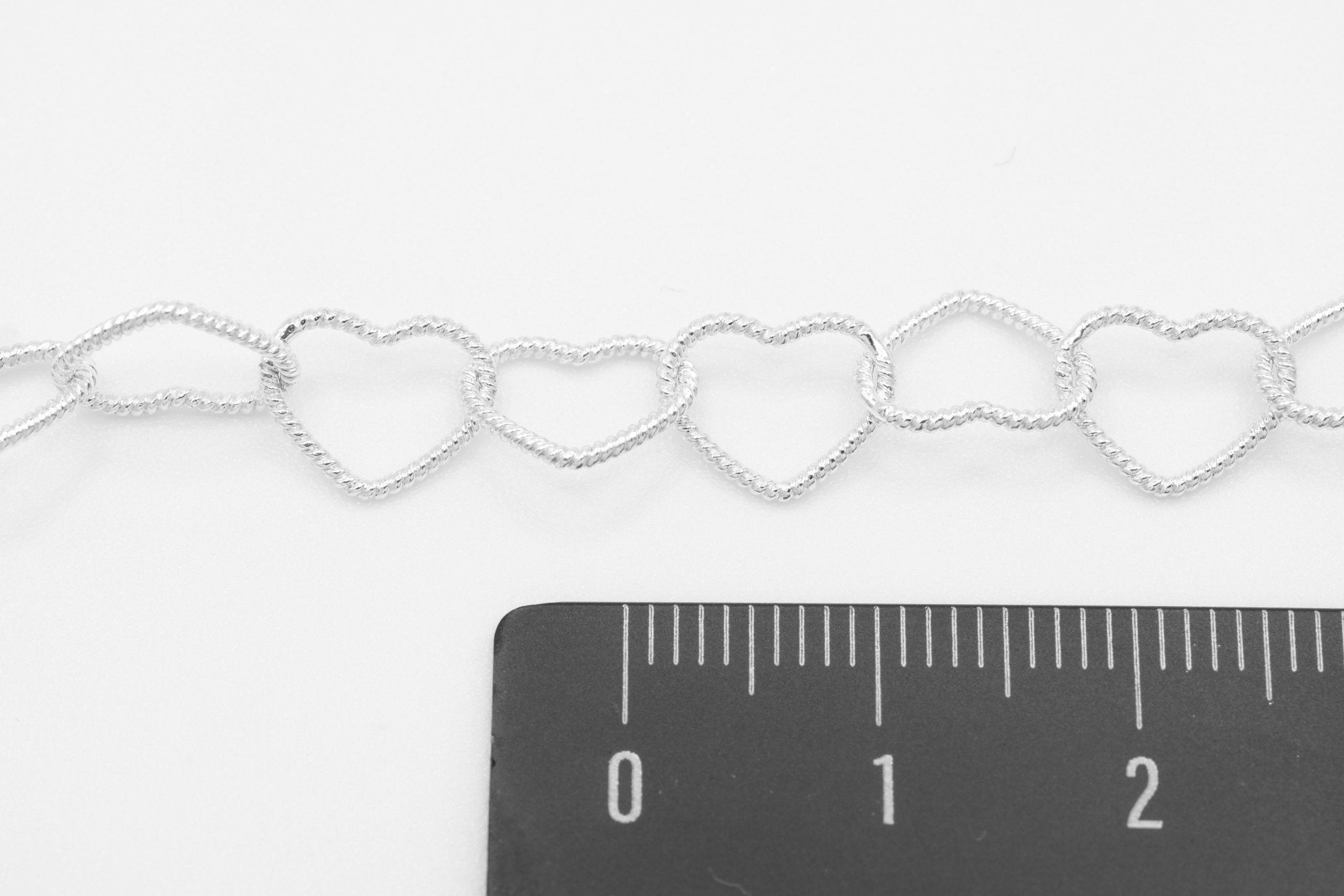 9mm x 8mm Knurled Heart Chain, 925 Sterling Silver, Wholesale, Pay Per Inch, Jewelry Making Chain - HarperCrown