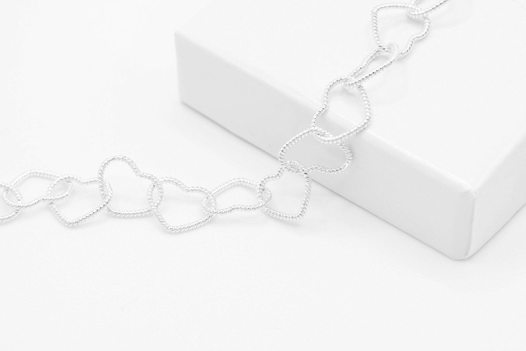 9mm x 8mm Knurled Heart Chain, 925 Sterling Silver, Wholesale, Pay Per Inch, Jewelry Making Chain - HarperCrown