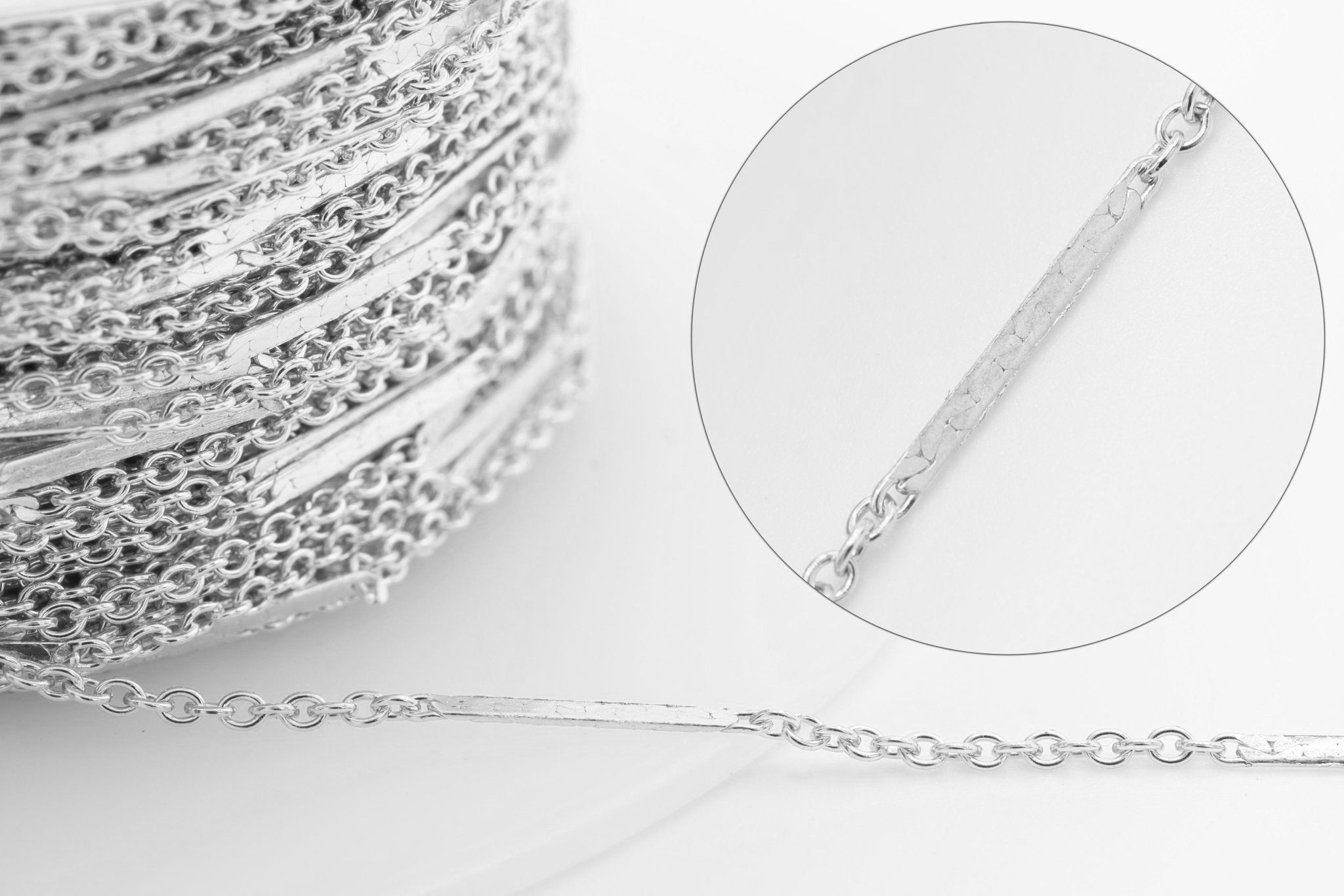 1mm x 11mm Textured Flat Bar Chain, 925 Sterling Silver, Wholesale