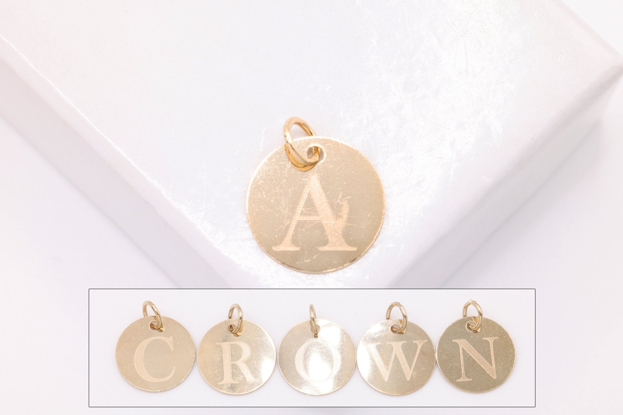 A - Z Letter Disc Charm, Wholesale, 14/20 Gold - Filled, 10mm, Alphabet Letter Initial Charm - HarperCrown
